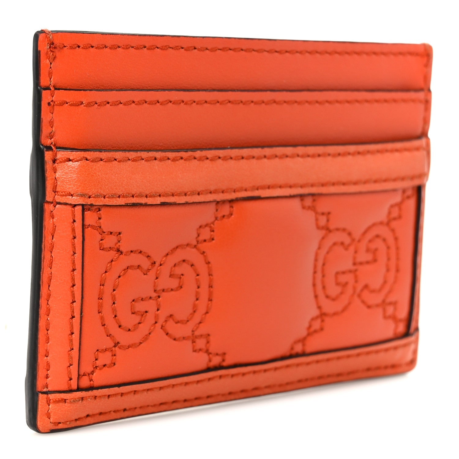 Calfskin GG Matelasse Card Holder Deep Orange