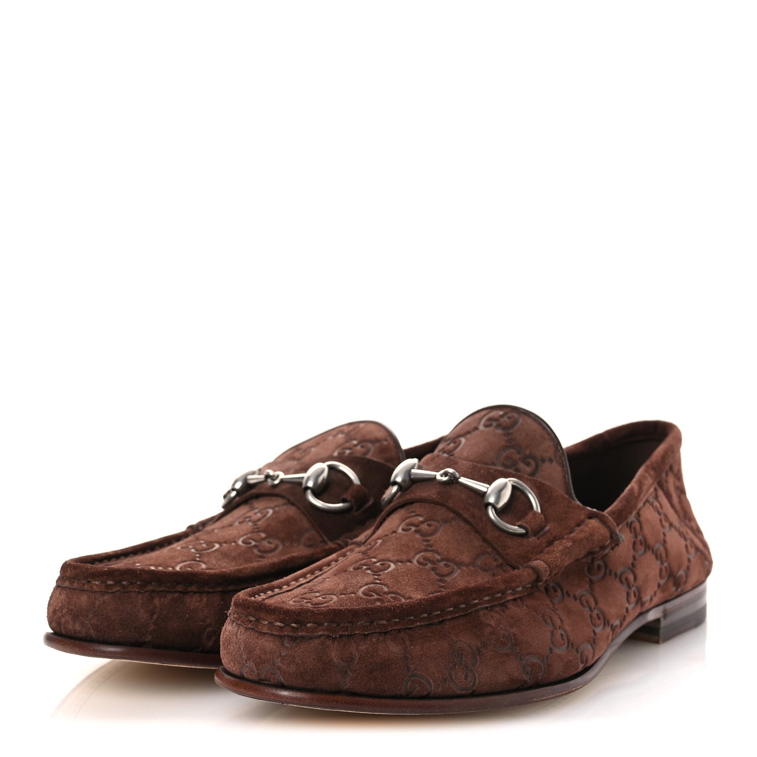 Suede GG Monogram Horsebit Mens Loafers 9 Brown