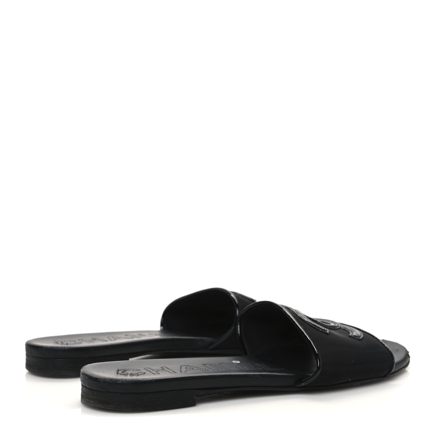 Mesh Patent Calfskin CC Mules 36.5 Black