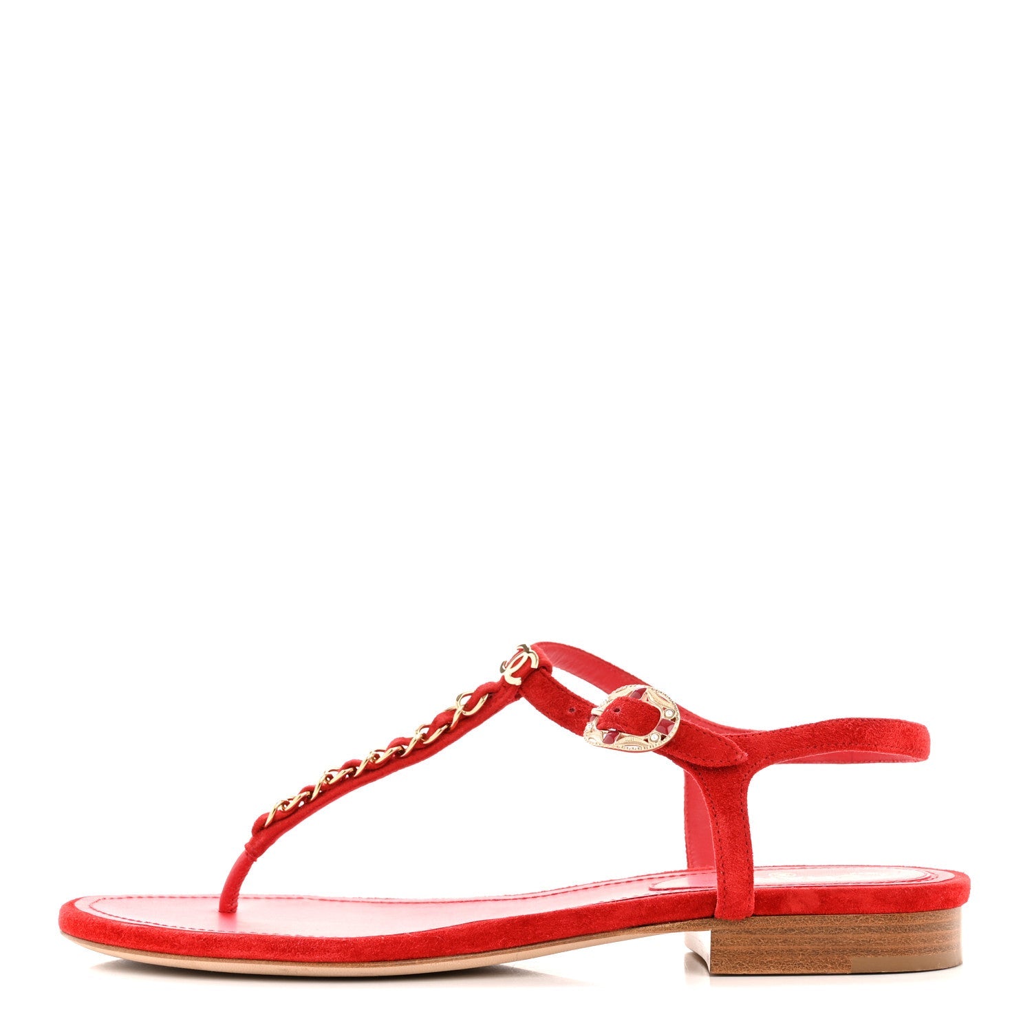 Suede Calfskin Thong Sandals 36 Red
