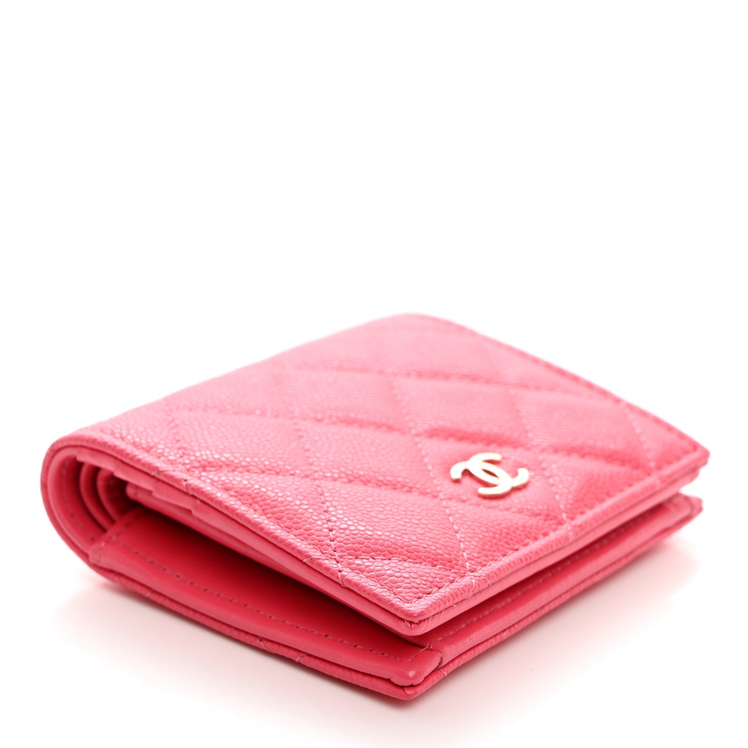 Caviar Quilted Compact Bifold Wallet Pink