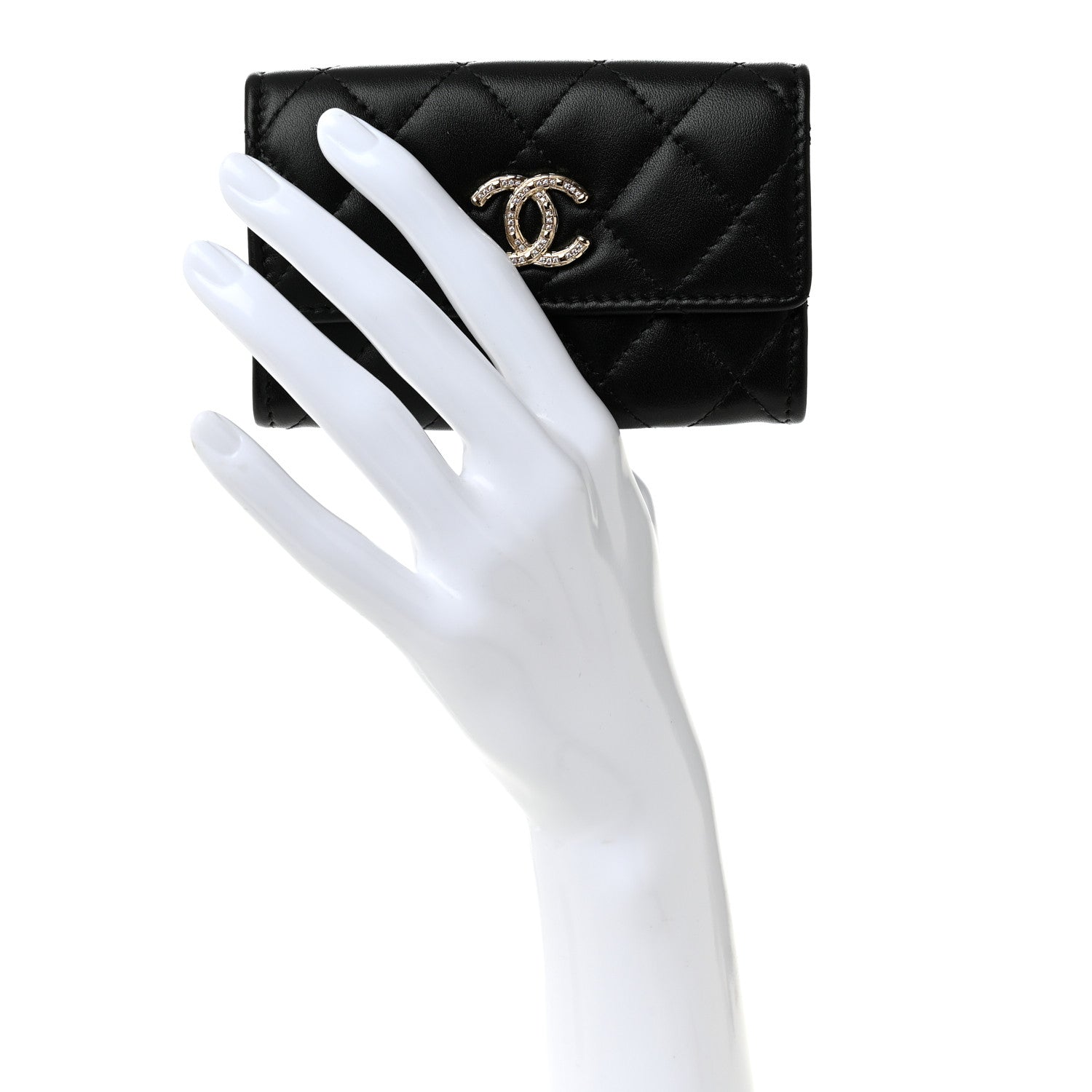 Shiny Lambskin Quilted Textured CC Card Holder Black