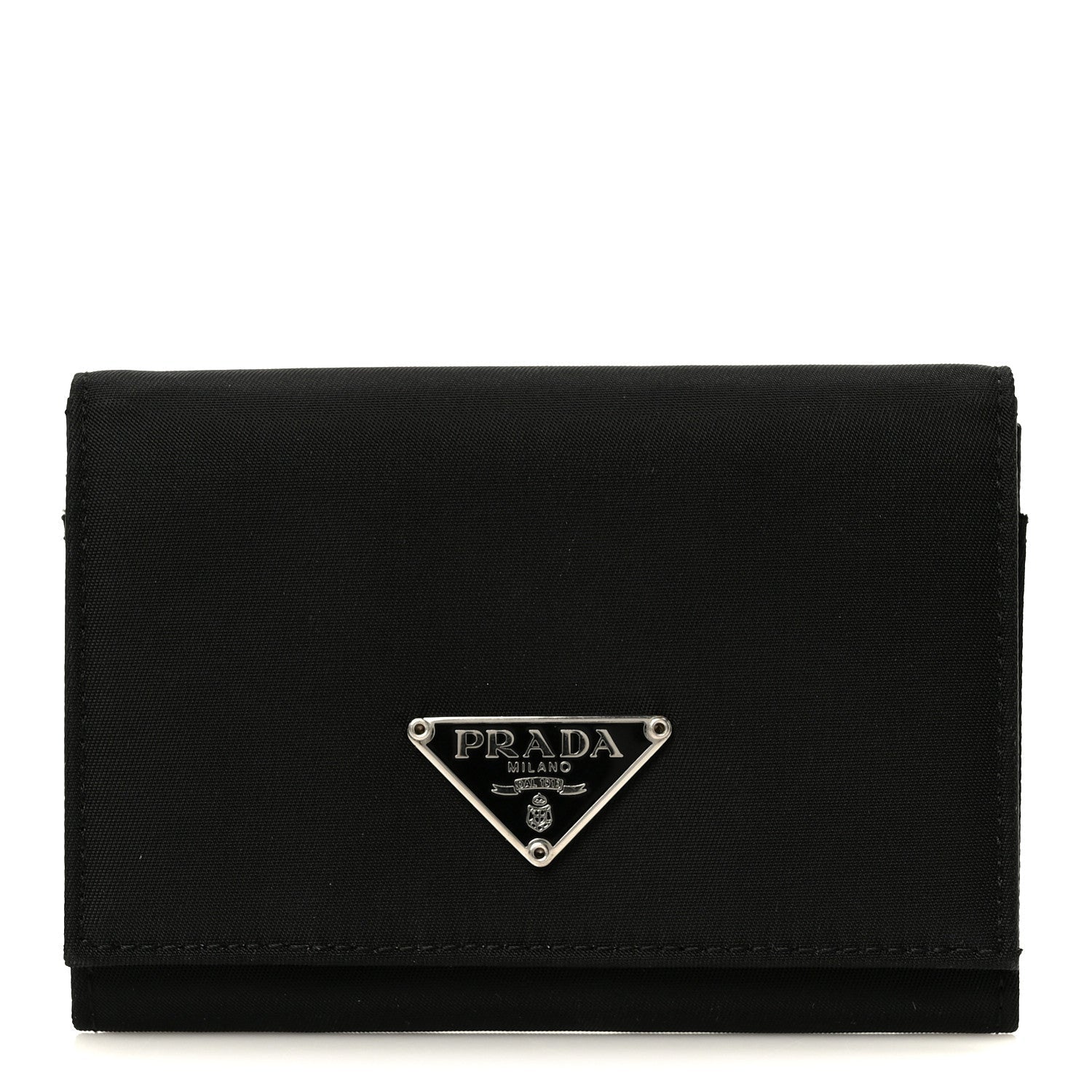 Tessuto Nylon Saffiano Tri-Fold Compact Wallet Black