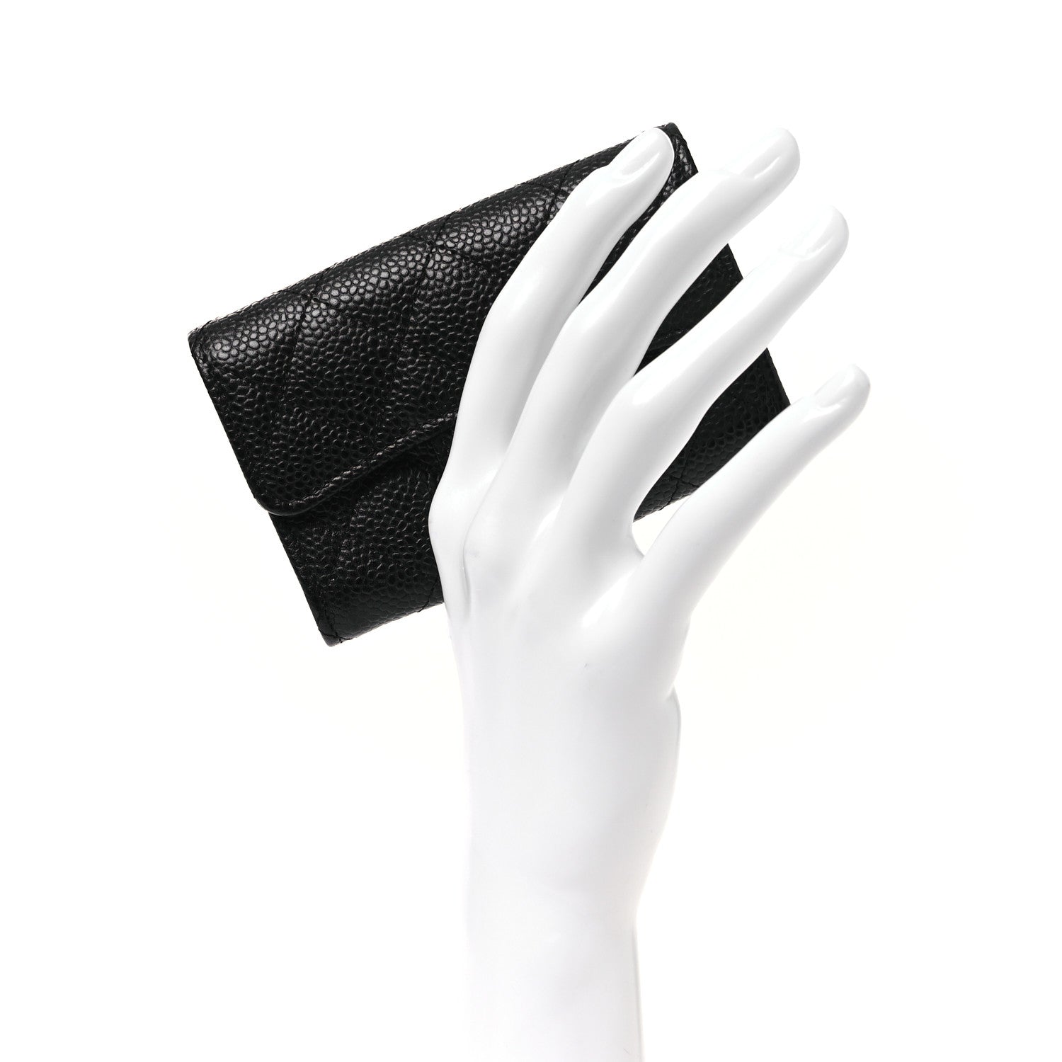 Caviar Quilted Flap Card Holder Black