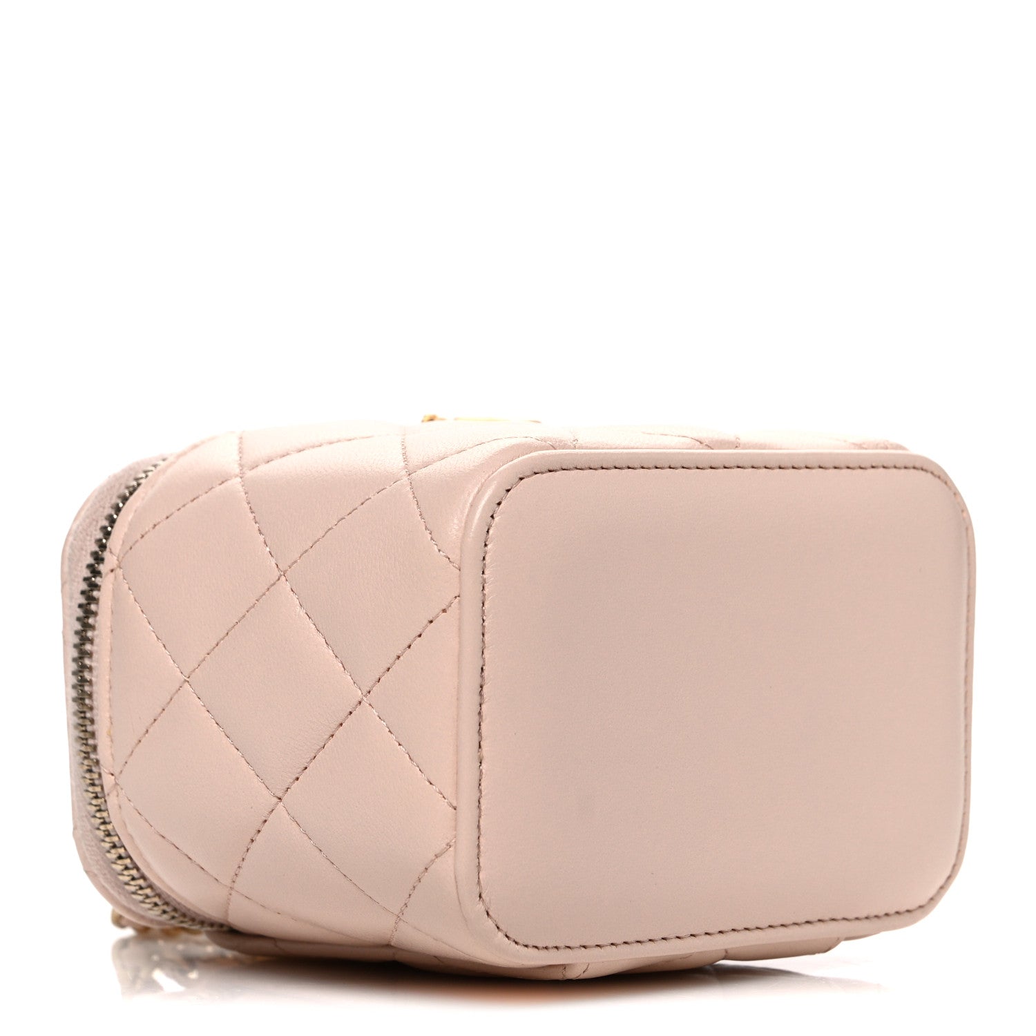 Lambskin Quilted Pearl Crush Mini Vanity Case With Chain Light Beige
