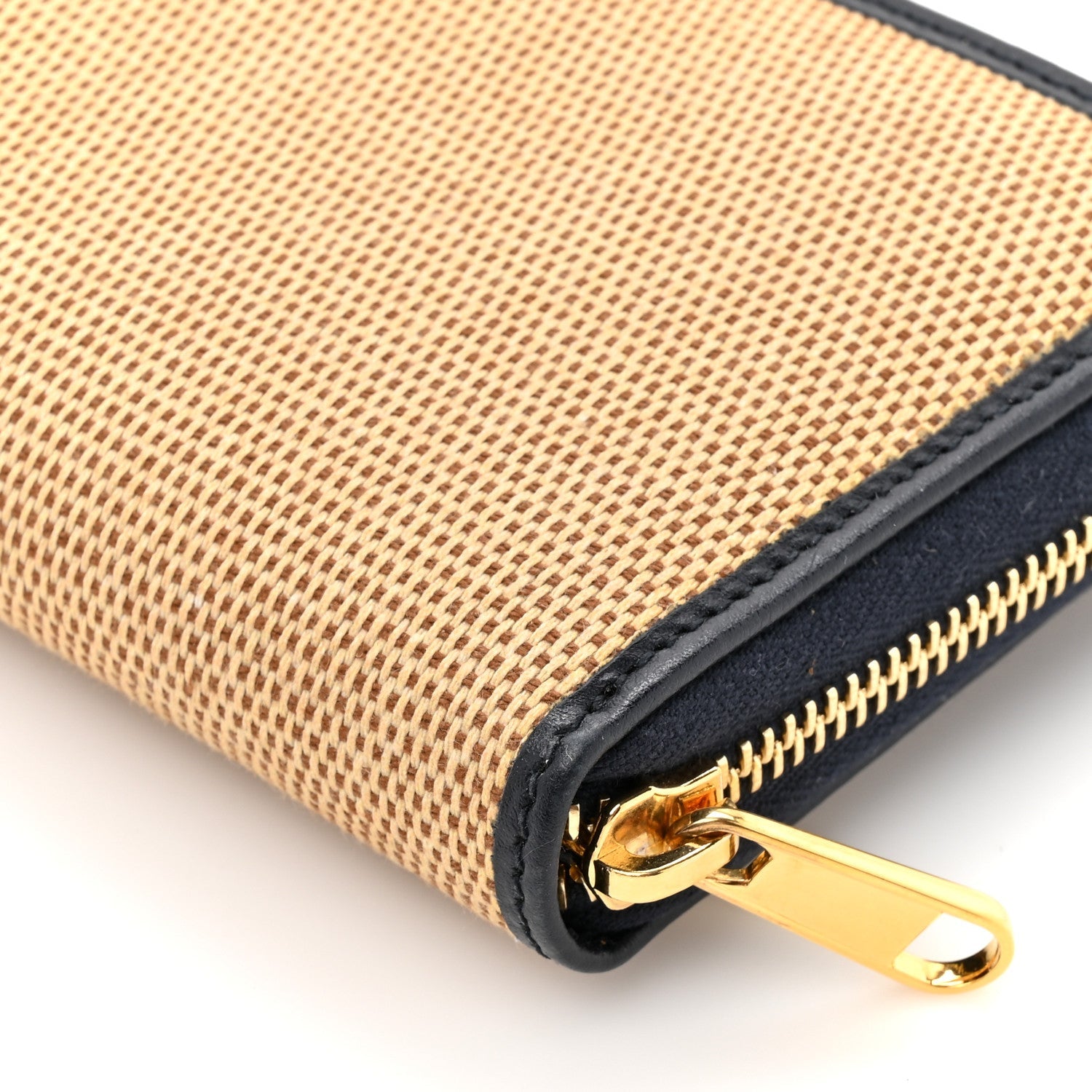 Canvas Azalea Calfskin Horsebit 1955 Zip Around Wallet Beige Blue