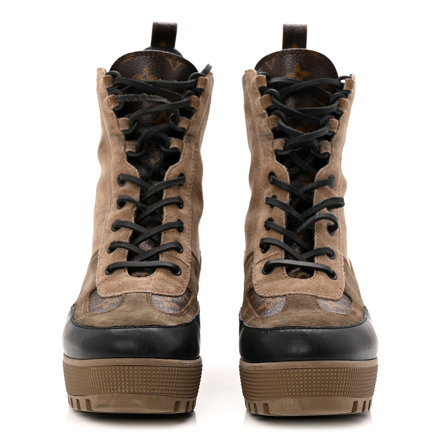 Suede Calfskin Monogram Laureate Platform Desert Boots 40 Taupe