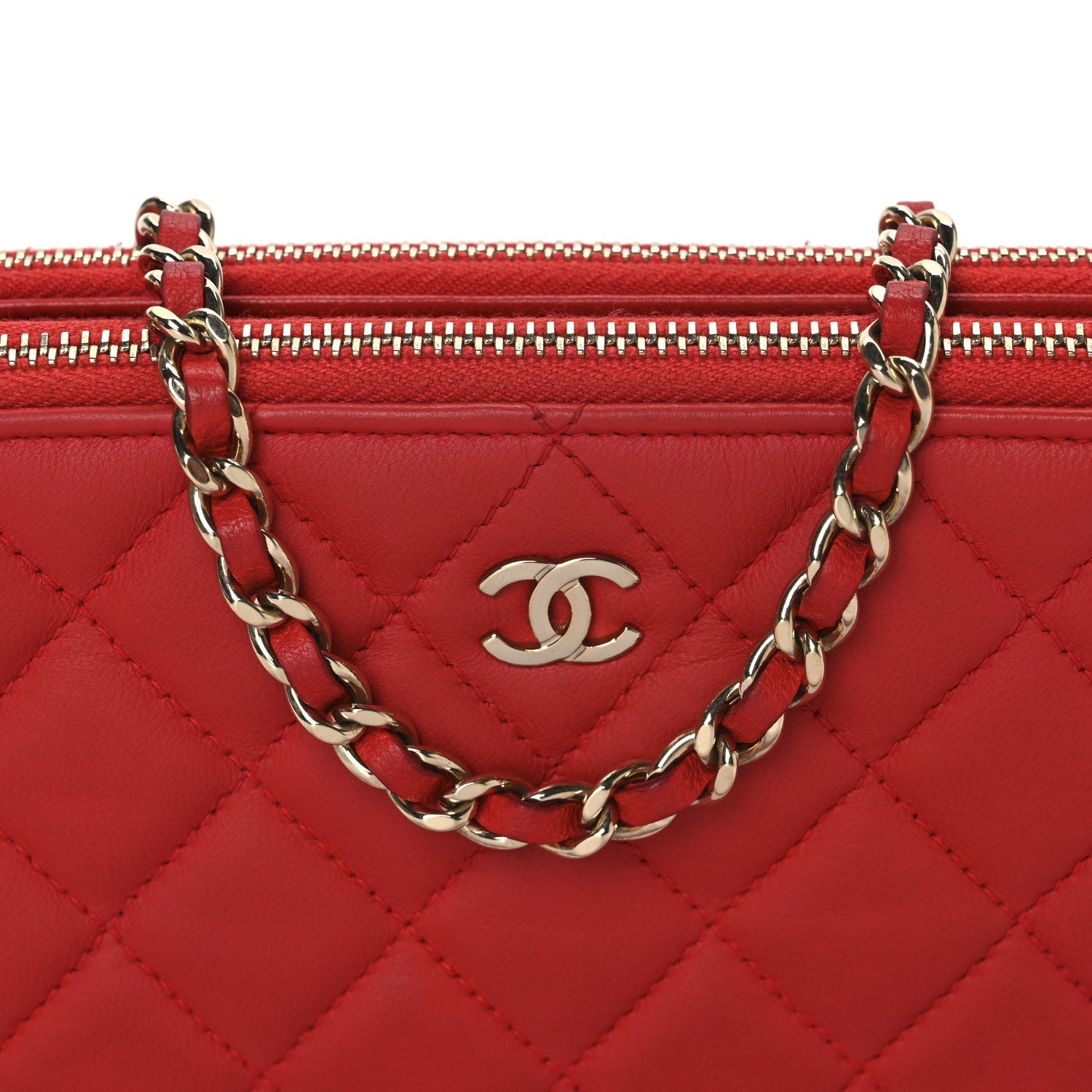 Lambskin Quilted Small Clutch With Chain Red