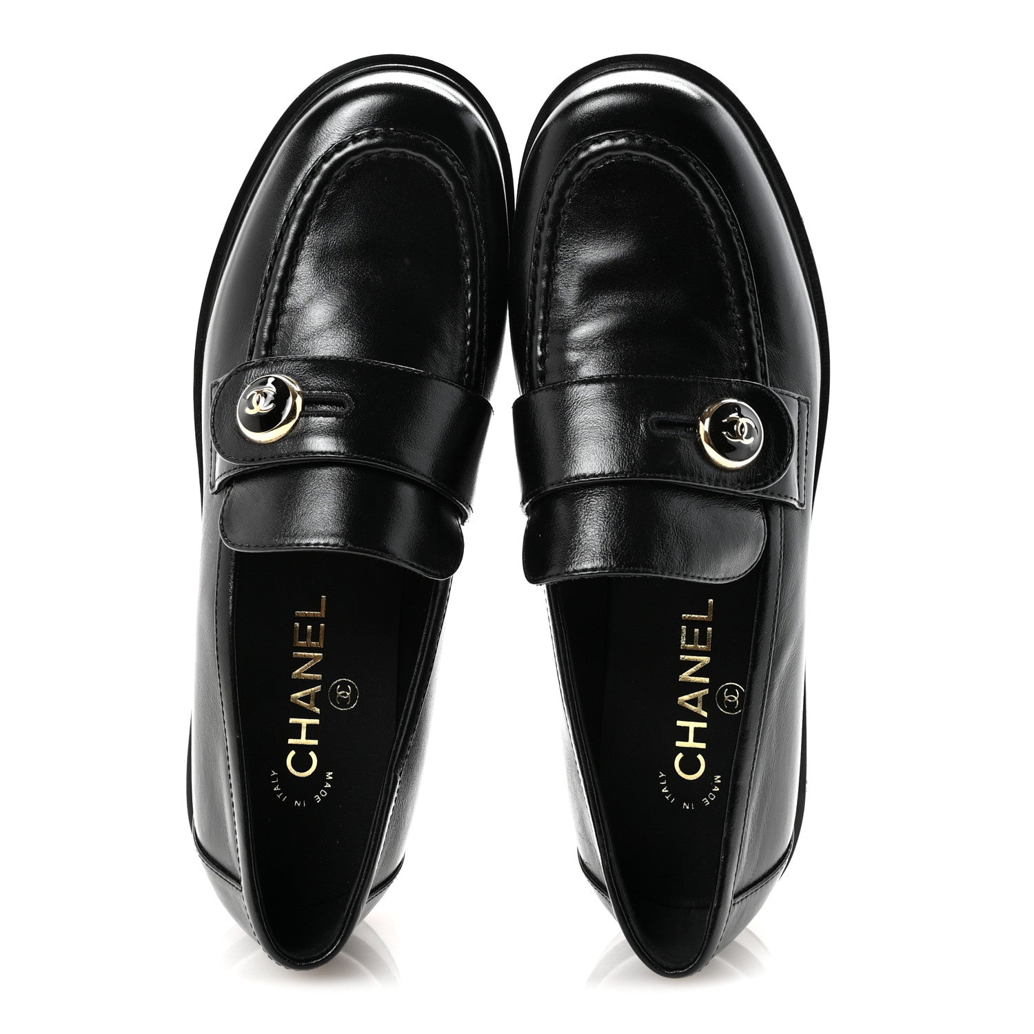 Shiny Calfskin CC Mocassin Loafers 38.5 Black