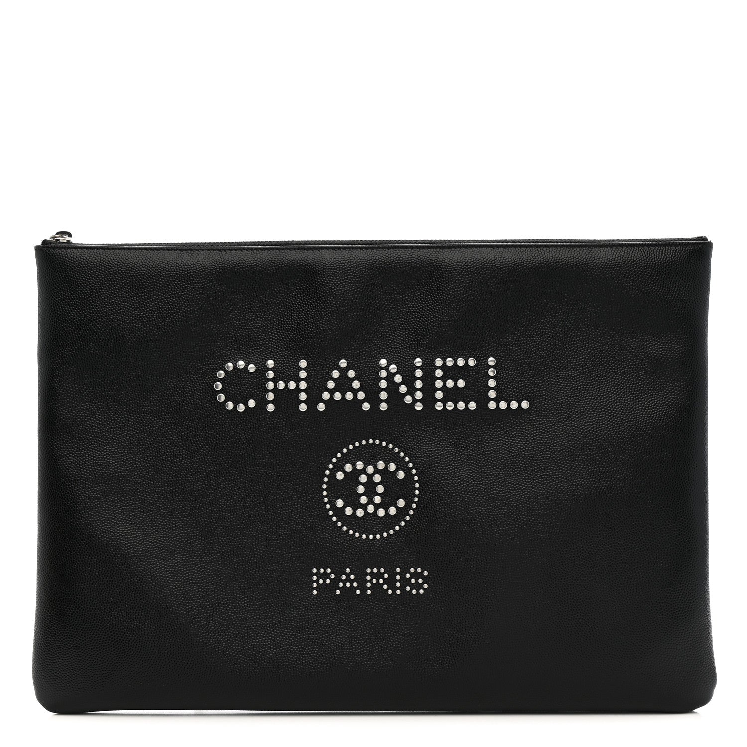 Caviar Studded Medium Deauville Pouch Black