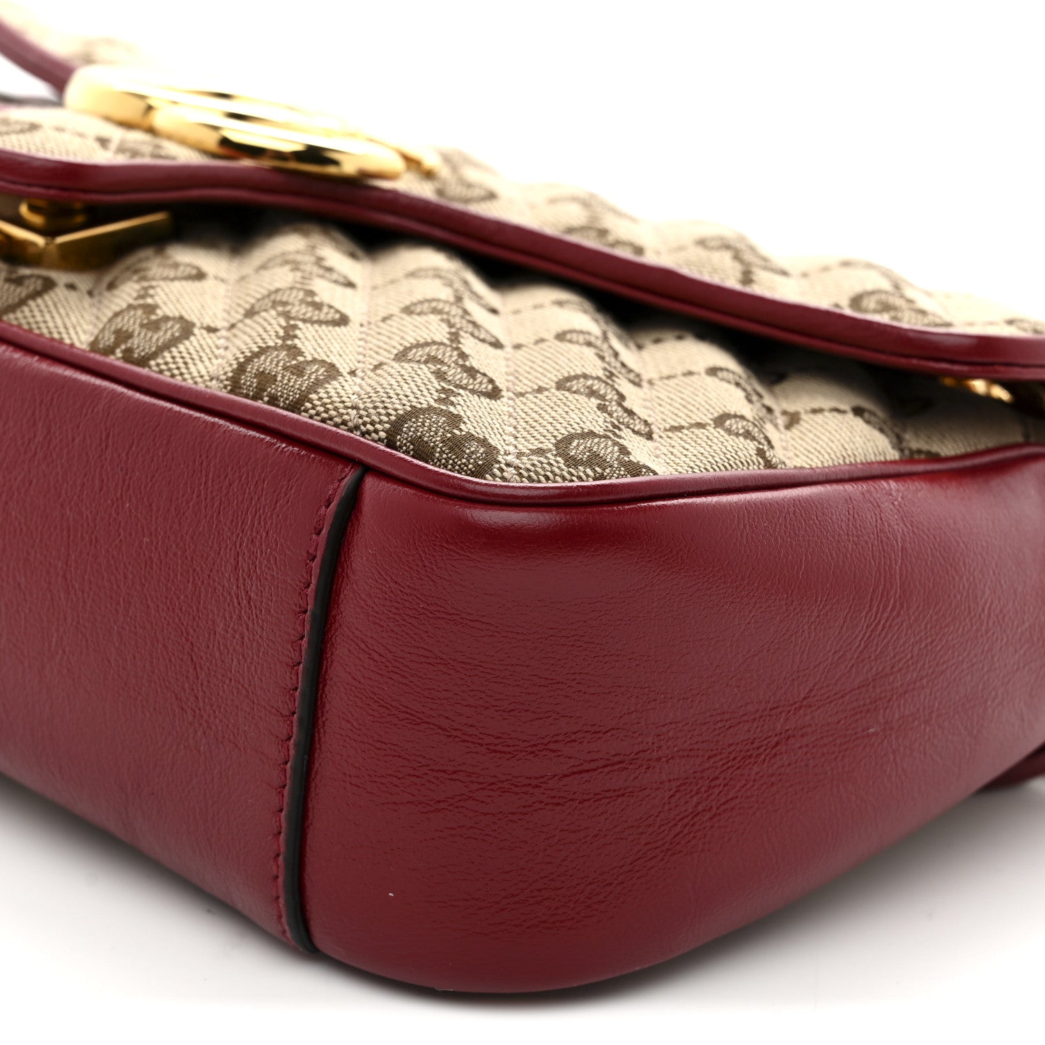 Monogram Azalea Calfskin Matelasse Diagonal Mini GG Marmont Shoulder Bag Beige Ebony New Cherry Red