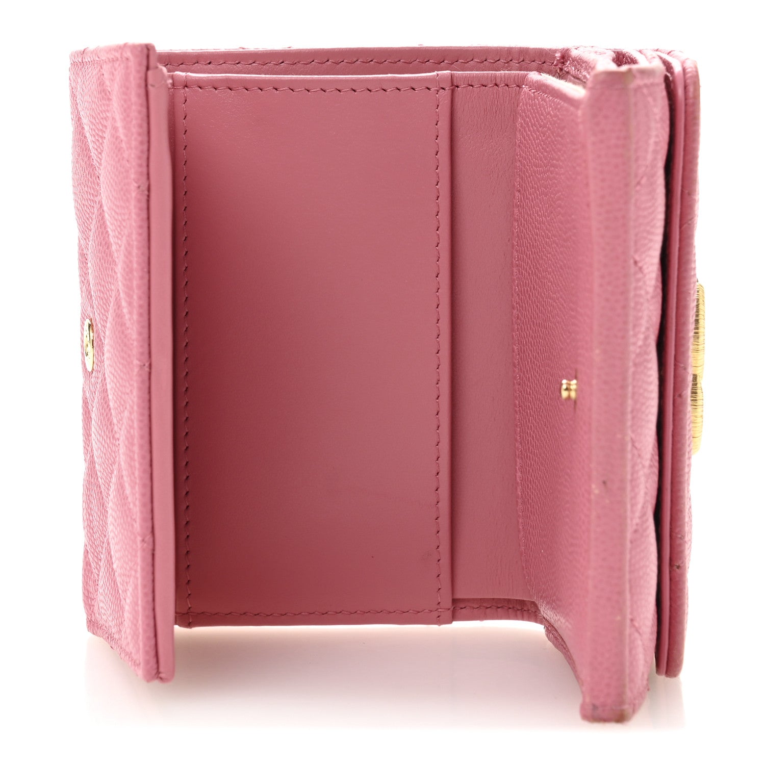 Caviar Quilted Textured CC Small Tri-Fold Flap Wallet Pink