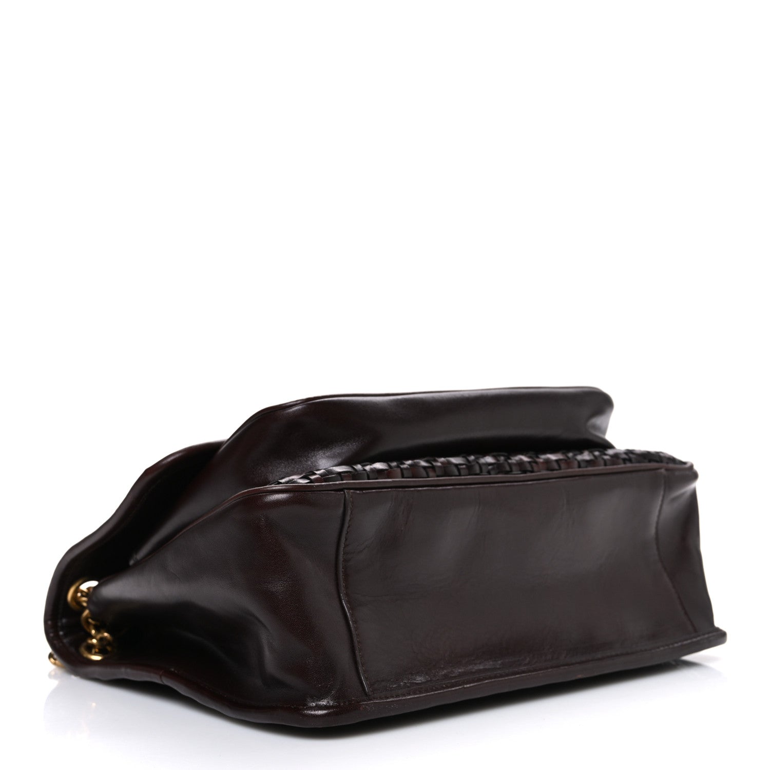 Calfskin Woven Monogram Medium Niki Chain Satchel Burnt Brown