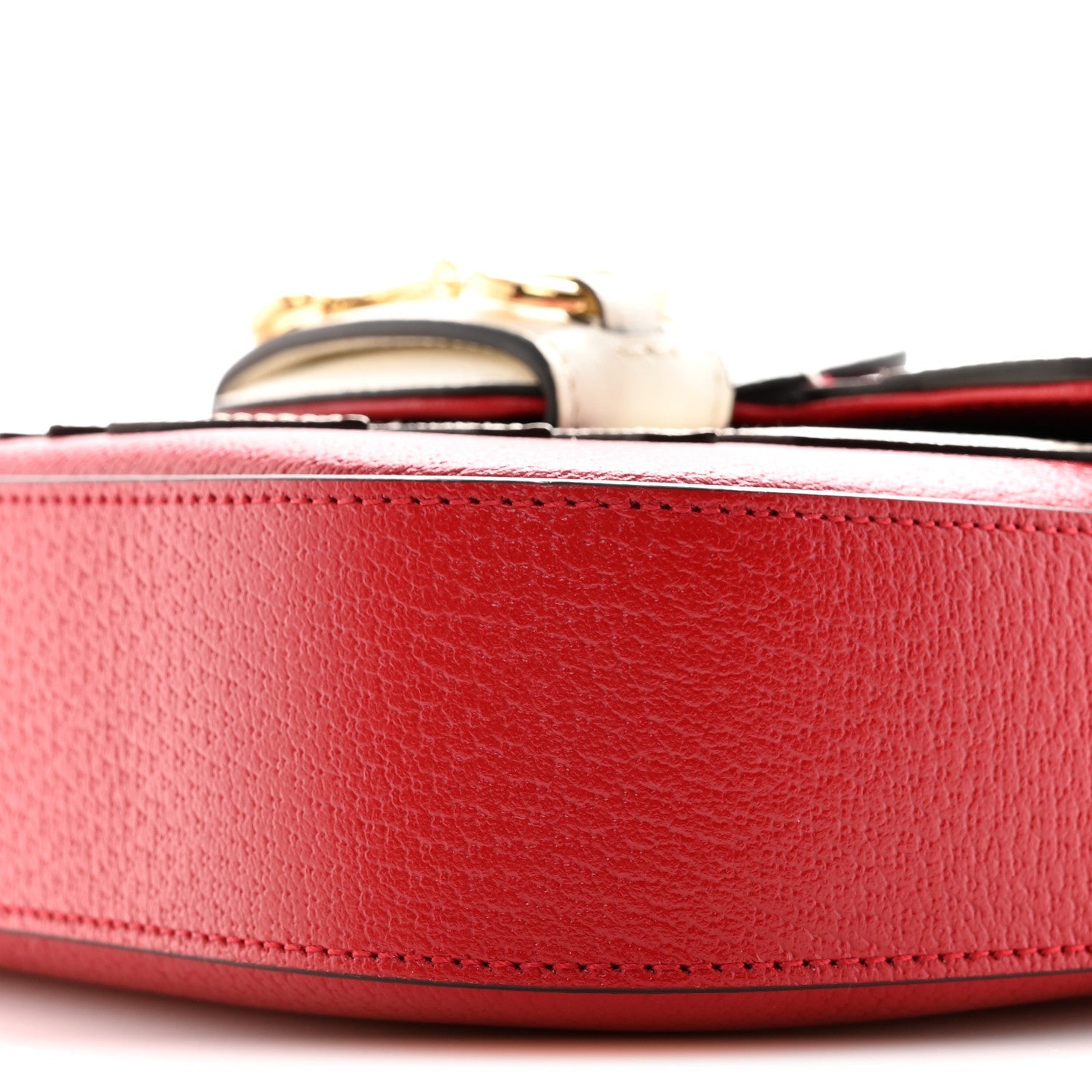 X ADIDAS Textured Dollar Calfskin Web Trefoil Mini Horsebit 1955 Shoulder Bag Hibiscus Red Off White