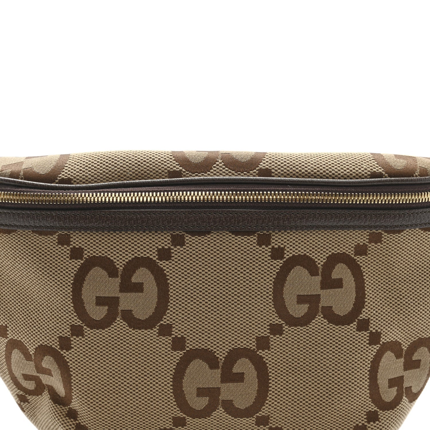 Monogram Jumbo GG Textured Dollar Calfskin Web Belt Bag Camel Ebony New Acero