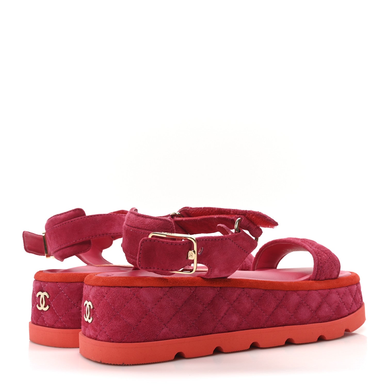 Suede Quilted Platform Sandals 37.5 Red Light Red