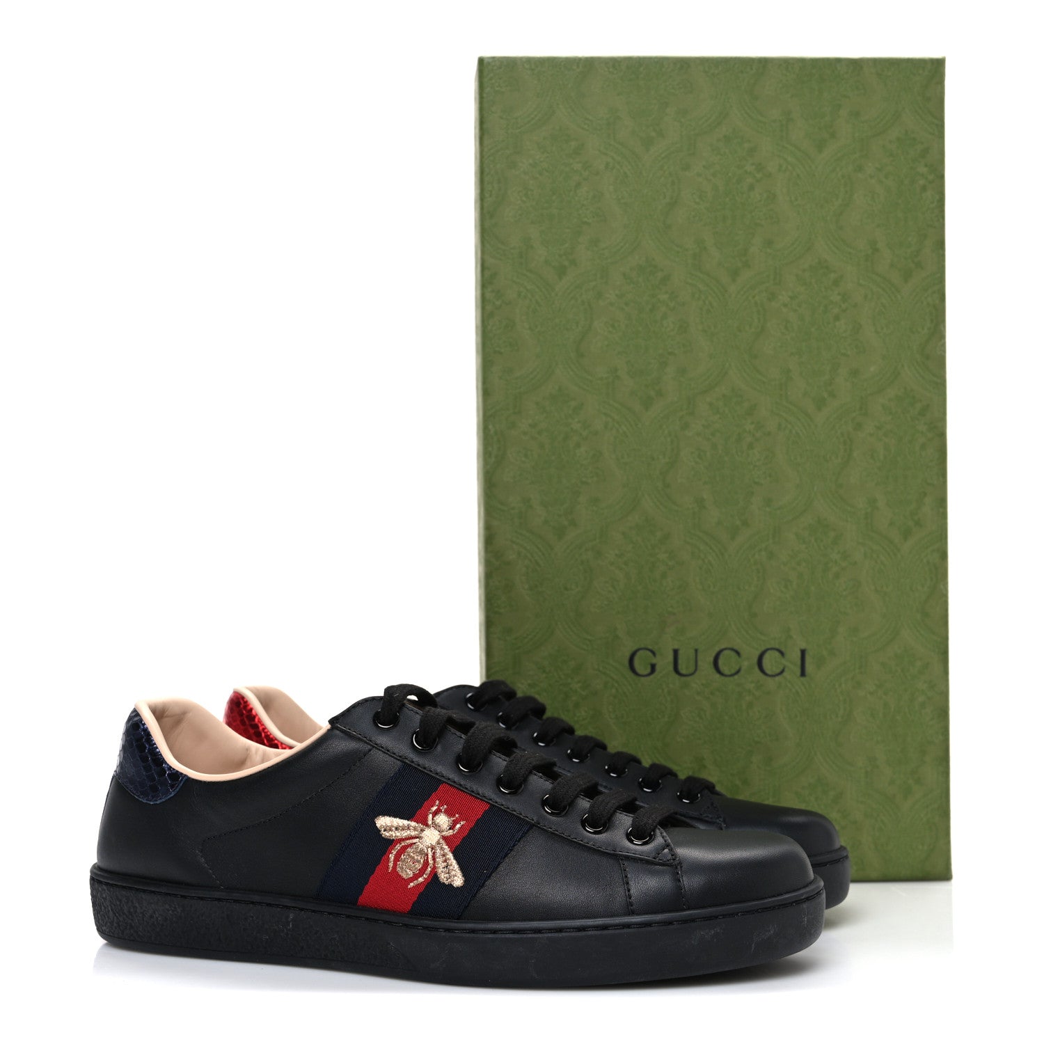 Miro Soft Calfskin Laminated Ayers Web Bee Embroidered Mens Ace Sneakers 6 Black Red Flame Night