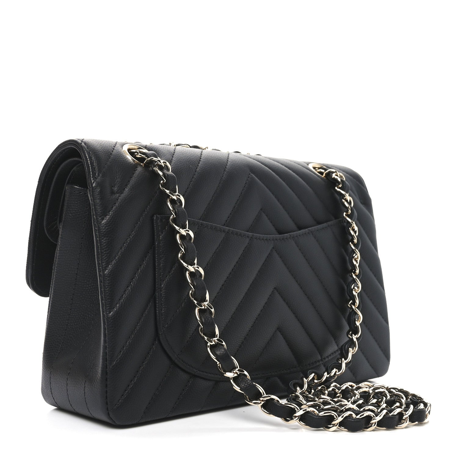 Caviar Chevron Quilted Small Double Flap Black