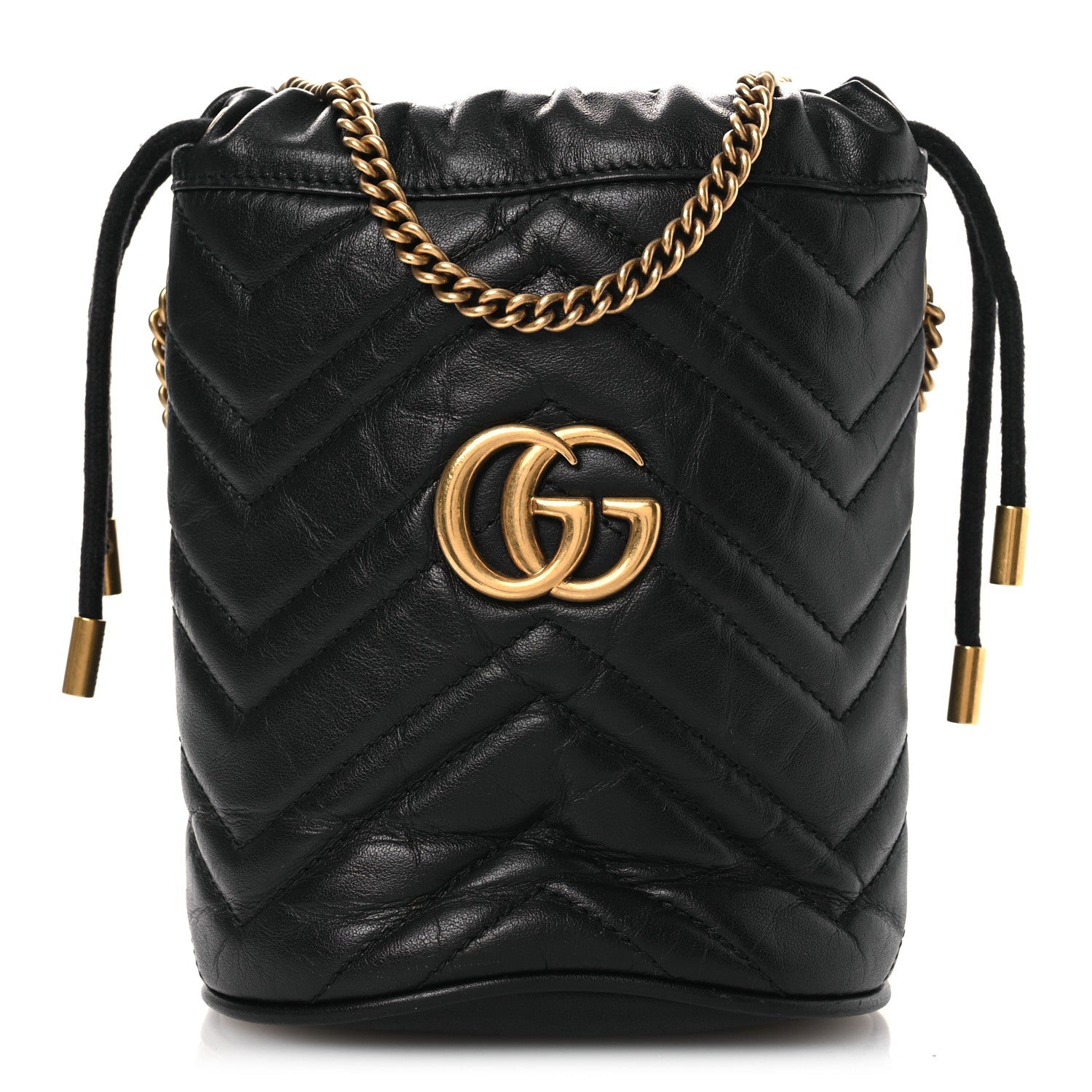Calfskin Matelasse Mini GG Marmont 2.0 Bucket Bag Black