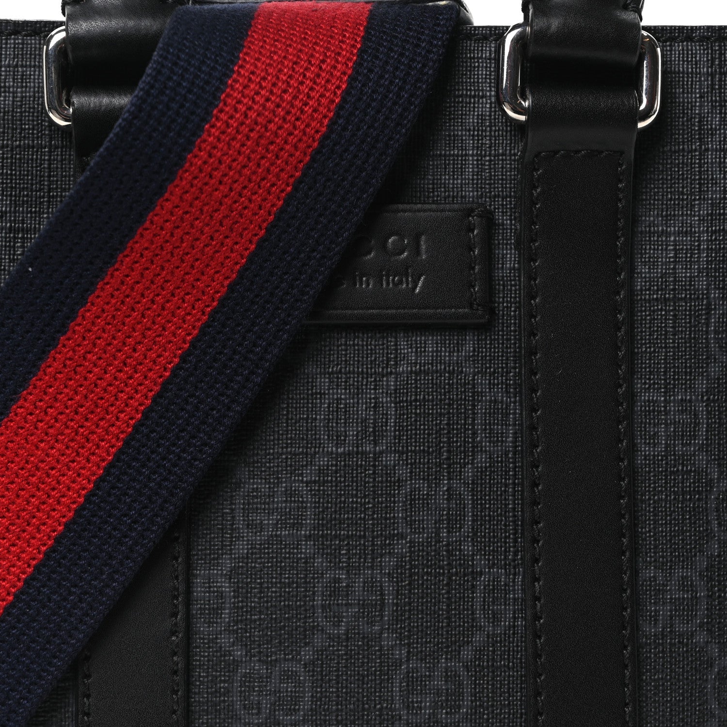 GG Supreme Monogram Appia Calfskin Web Mini Tote Bag Black