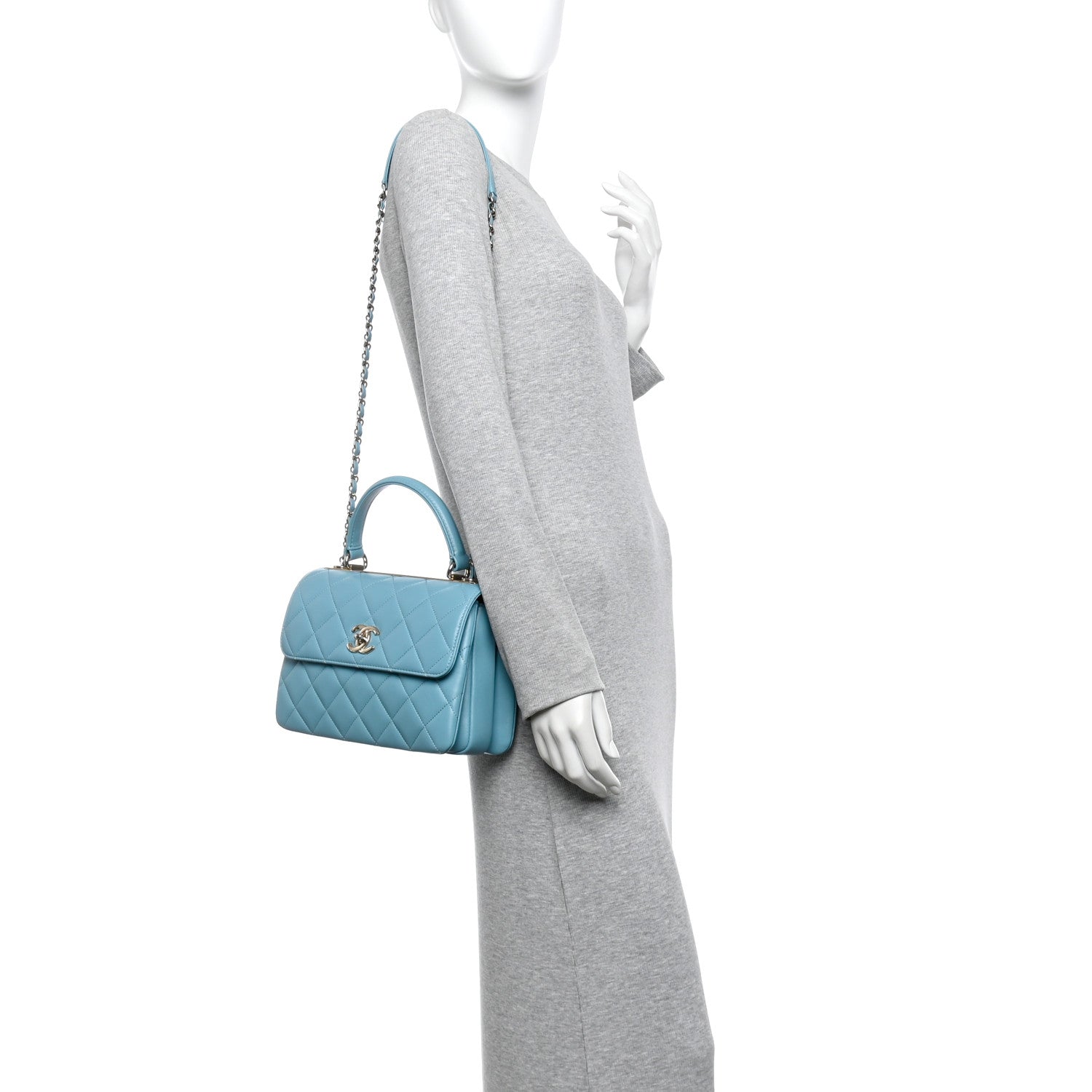 Lambskin Quilted Small Trendy CC Flap Dual Handle Bag Light Blue