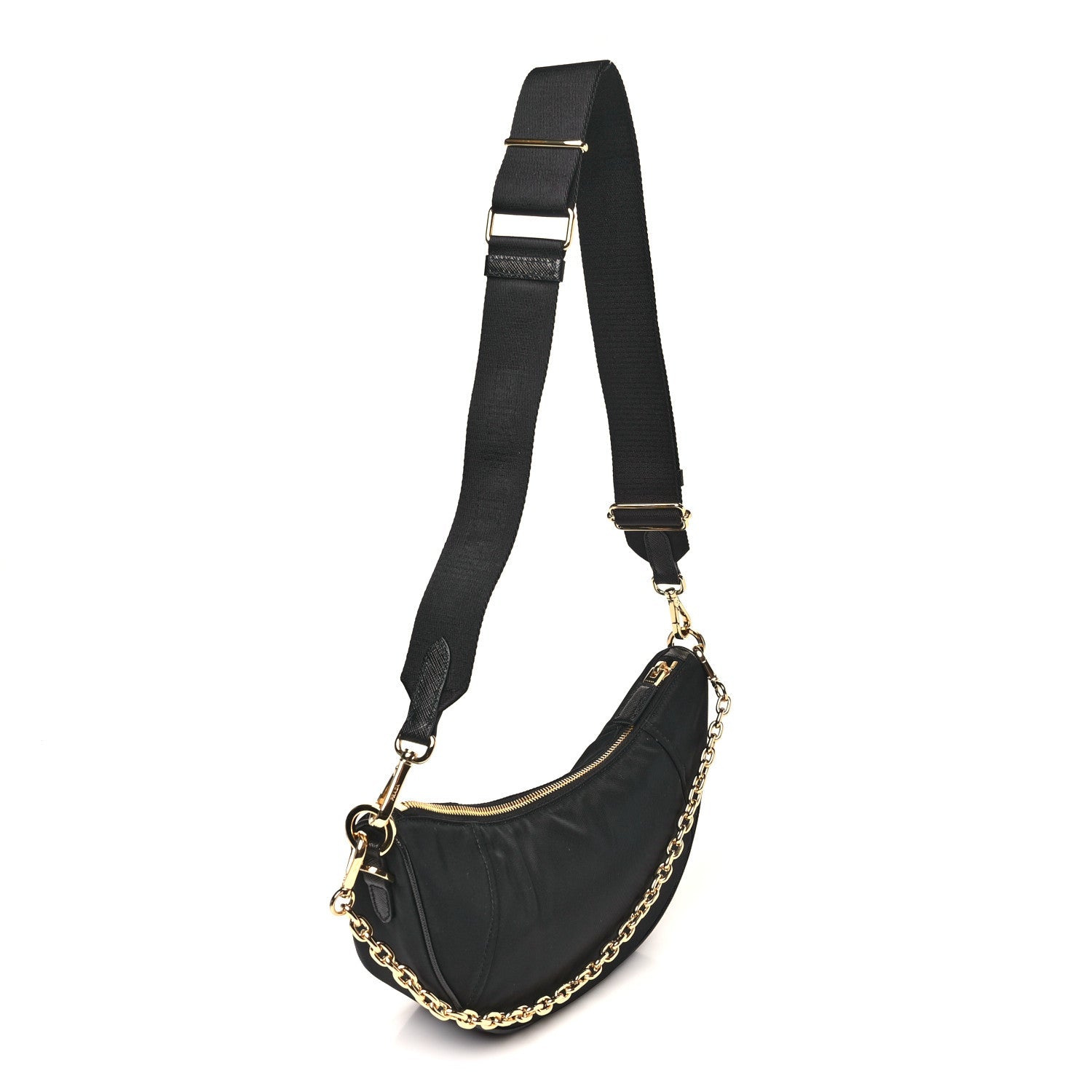 Re-Nylon Saffiano Demi-lune Shoulder Bag Black