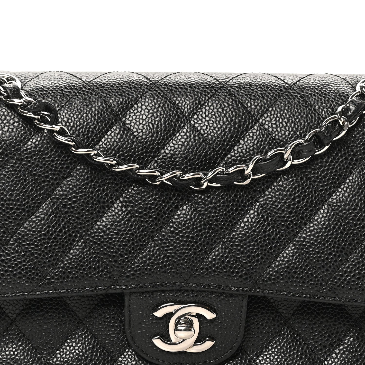 Caviar Quilted Medium Double Flap Black