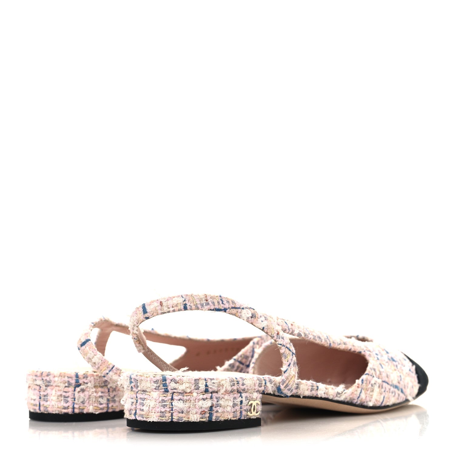 Tweed Grosgrain Cap Toe CC Slingback Flat 37.5 Pink Multicolor