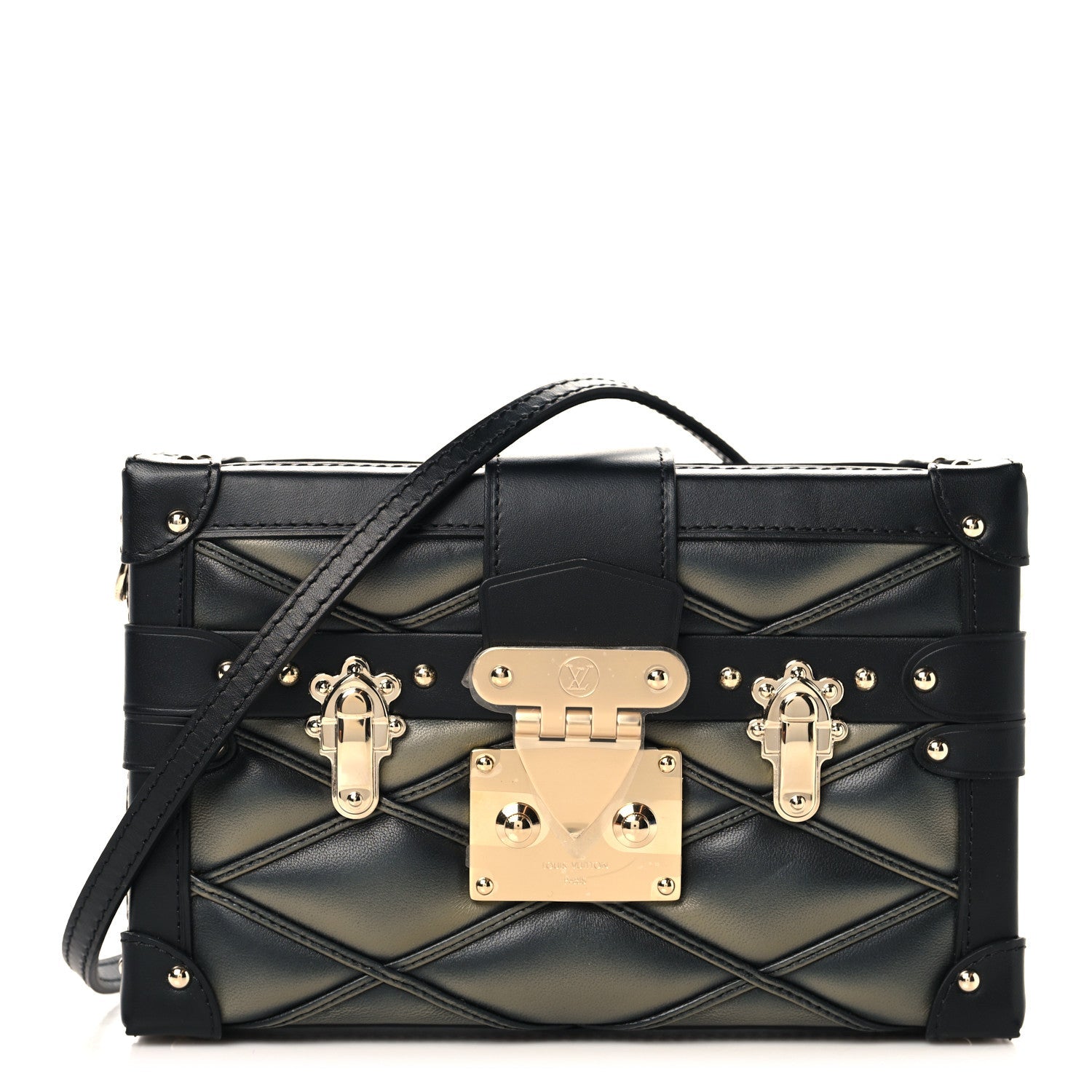 Lambskin Malletage Petite Malle Black Beige
