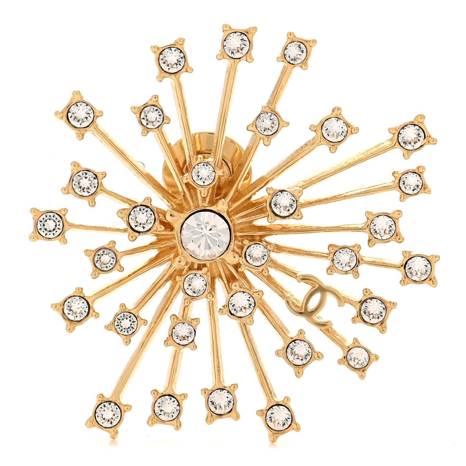 Metal Strass Starburst CC Brooch Gold