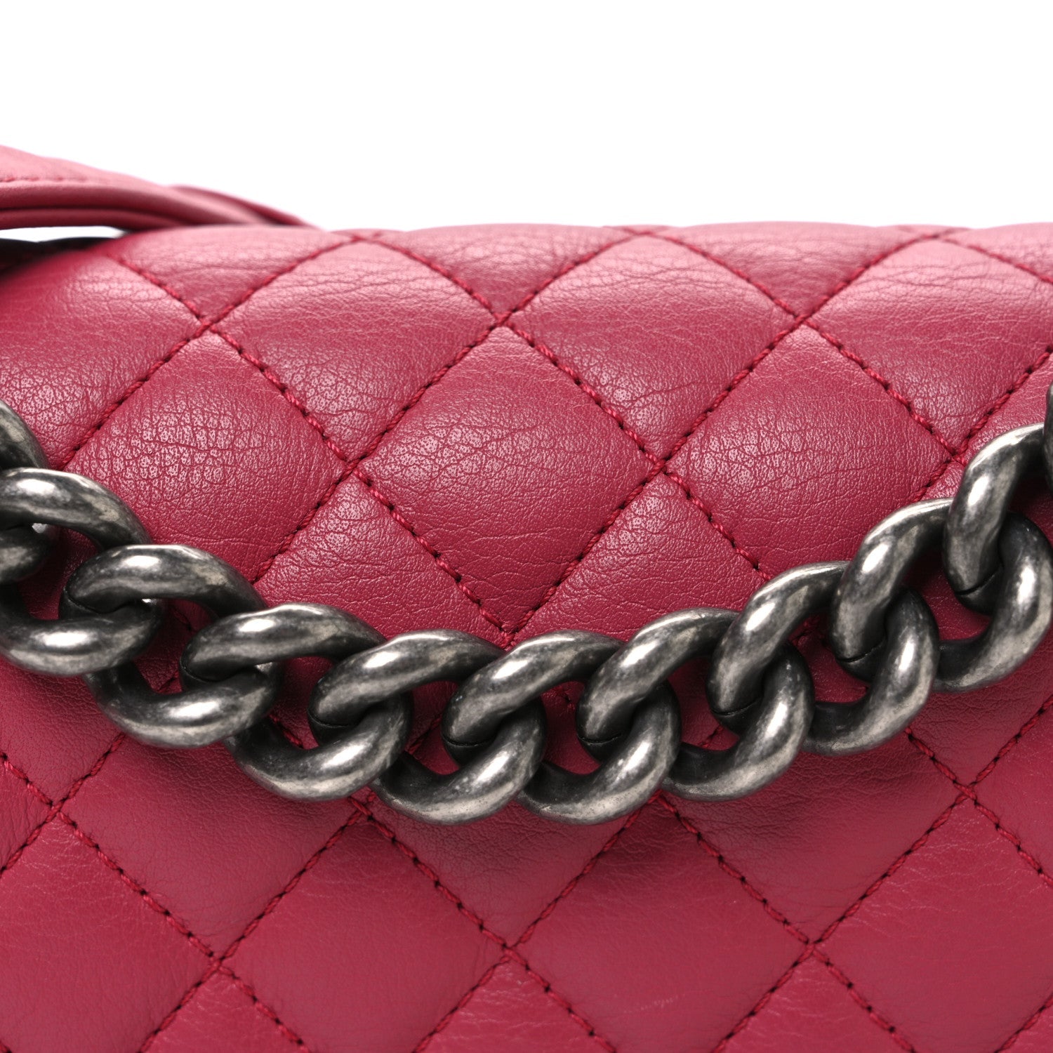 Calfskin Quilted Small Boy Flap Dark Pink