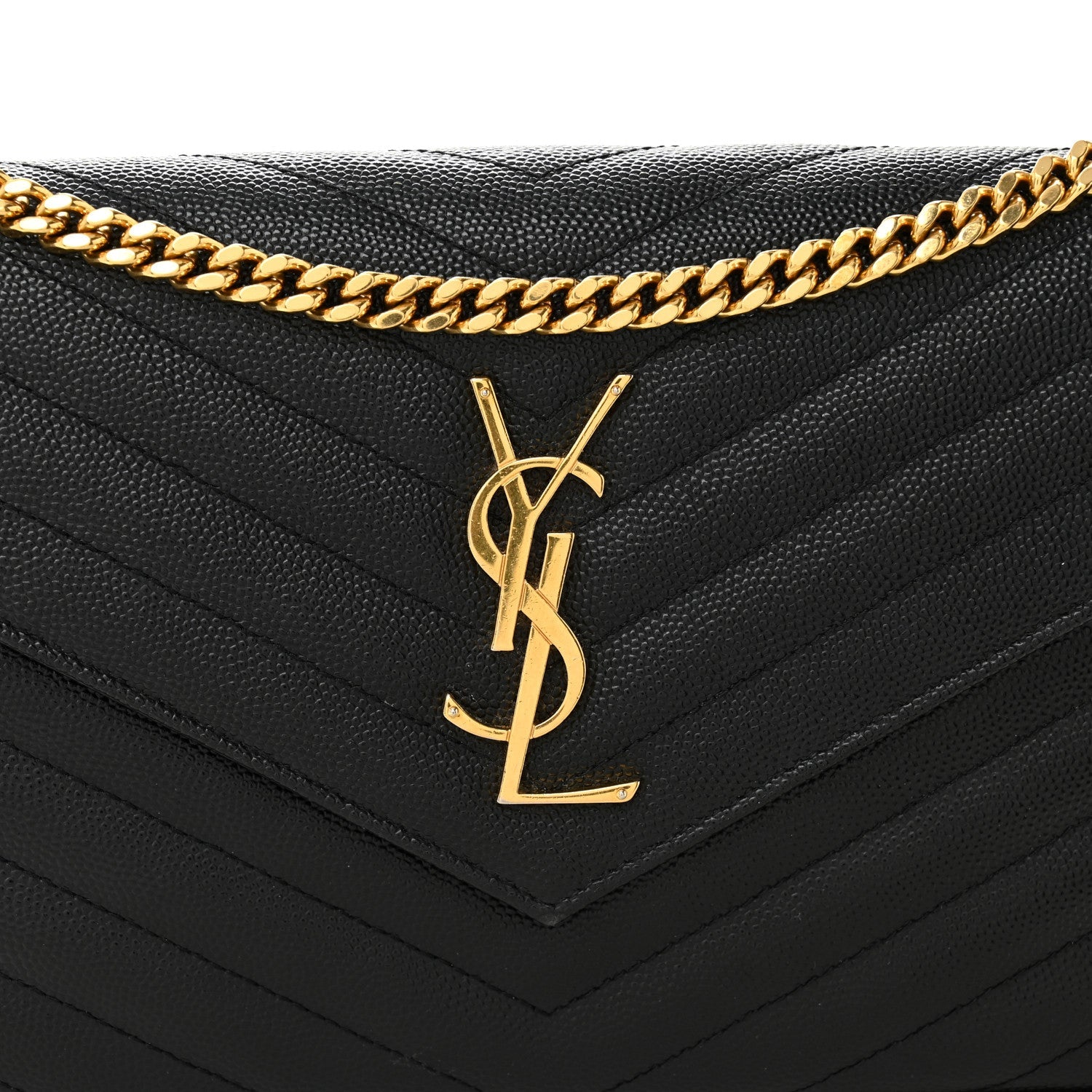Grain De Poudre Matelasse Chevron Monogram Chain Wallet Black