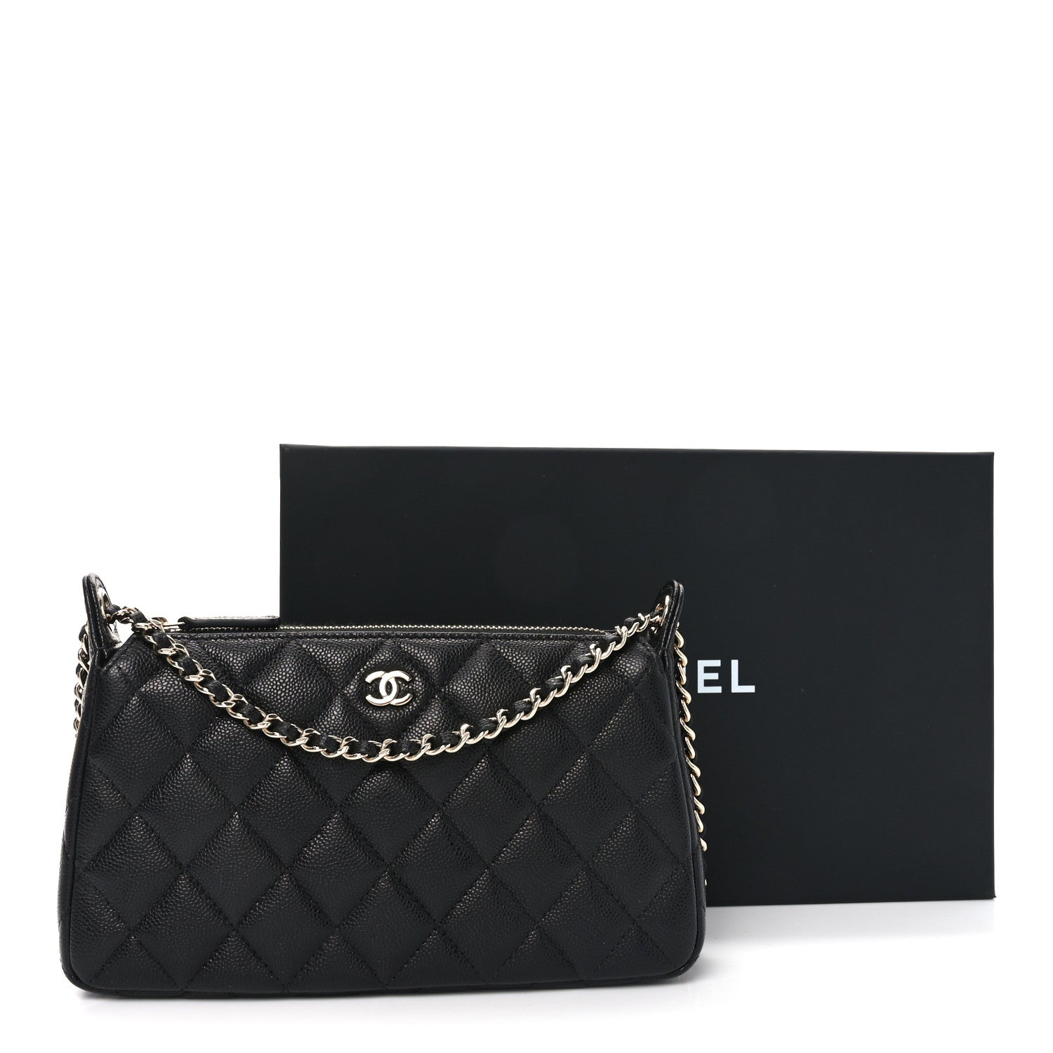 Caviar Quilted Purse With Chain Black