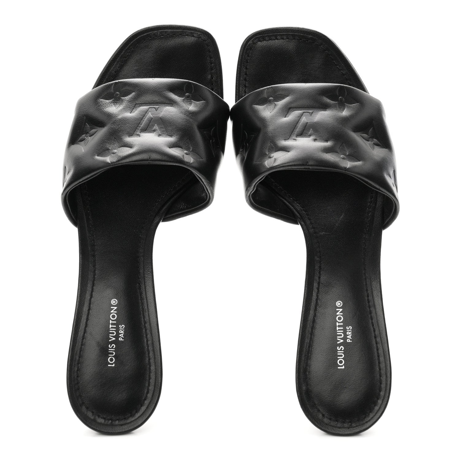 Lambskin Embossed Monogram Revival Mid Heel Mules 37 Black