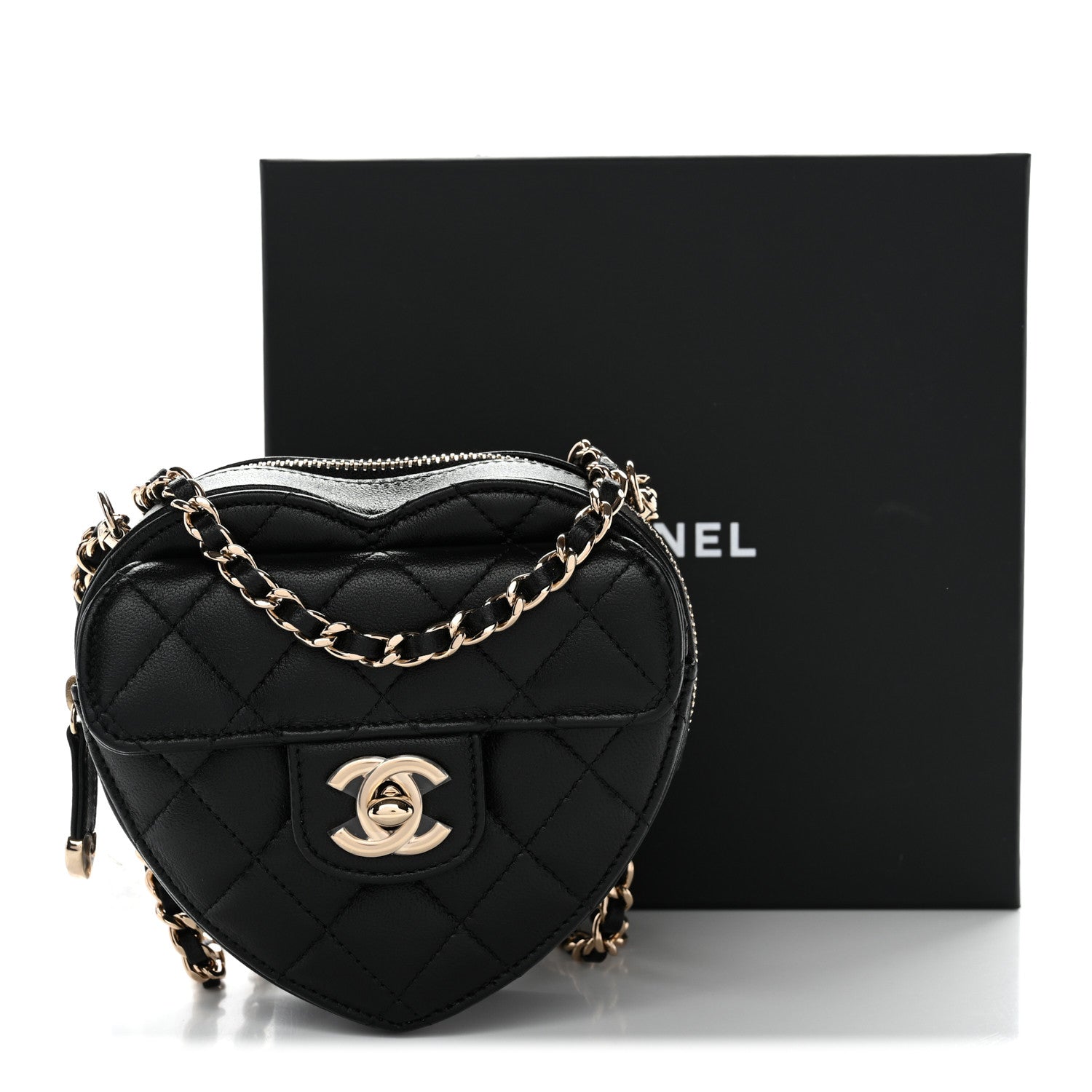 Lambskin Quilted CC In Love Heart Clutch With Chain Black