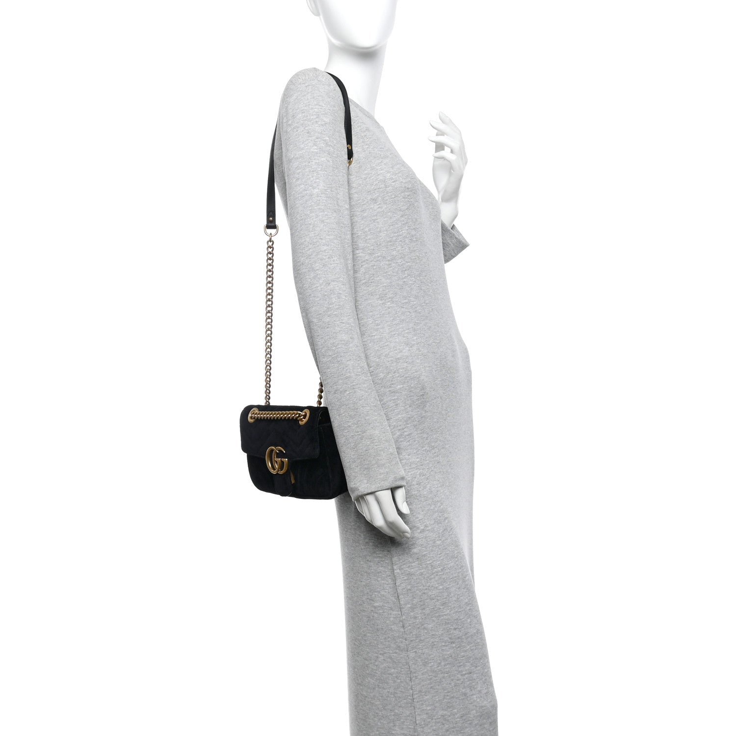 Velvet Matelasse Mini GG Marmont Shoulder Bag Black
