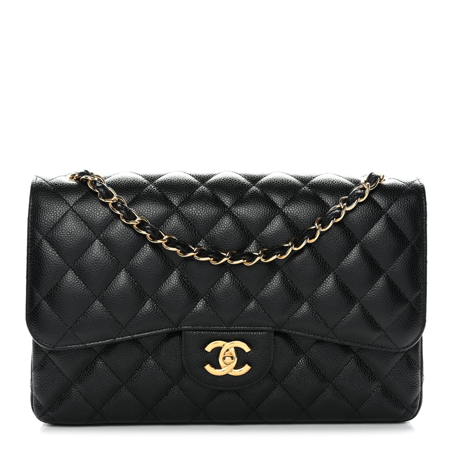 Caviar Quilted Jumbo Double Flap Black