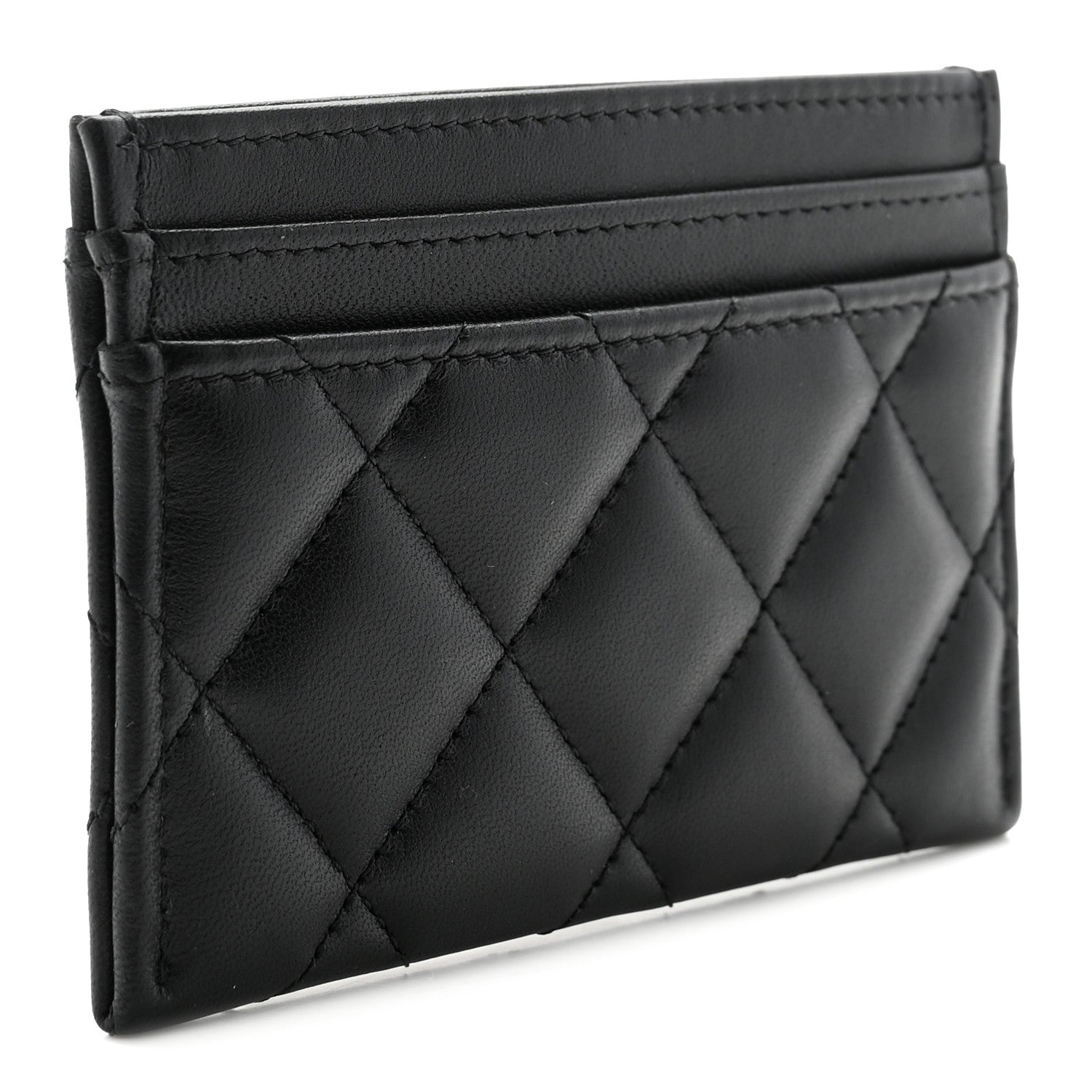 Lambskin Crystal Quilted Studded CC Card Holder Black