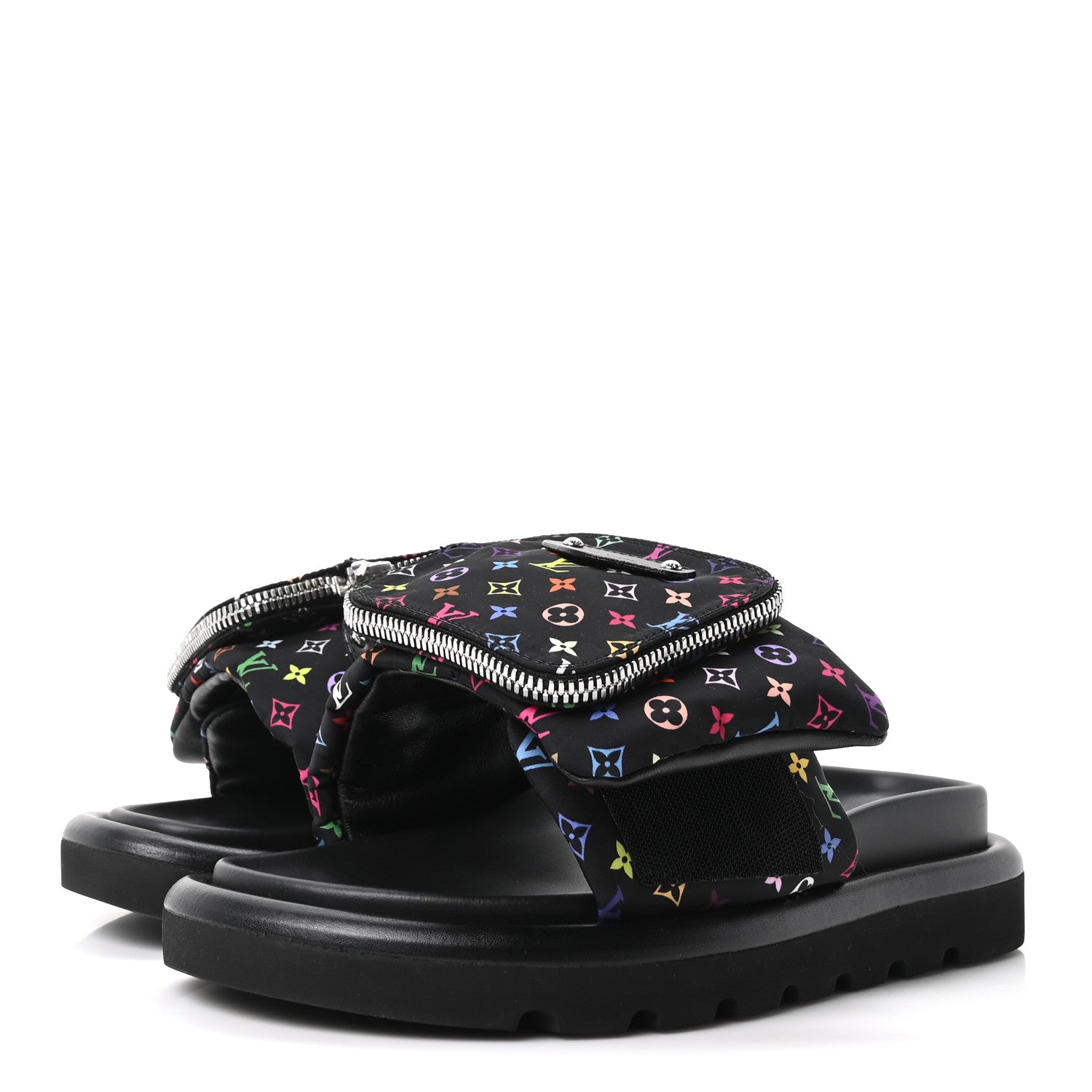 LV X TM Monogram Multicolor Pool Pillow Flat Comfort Mule 35 Black