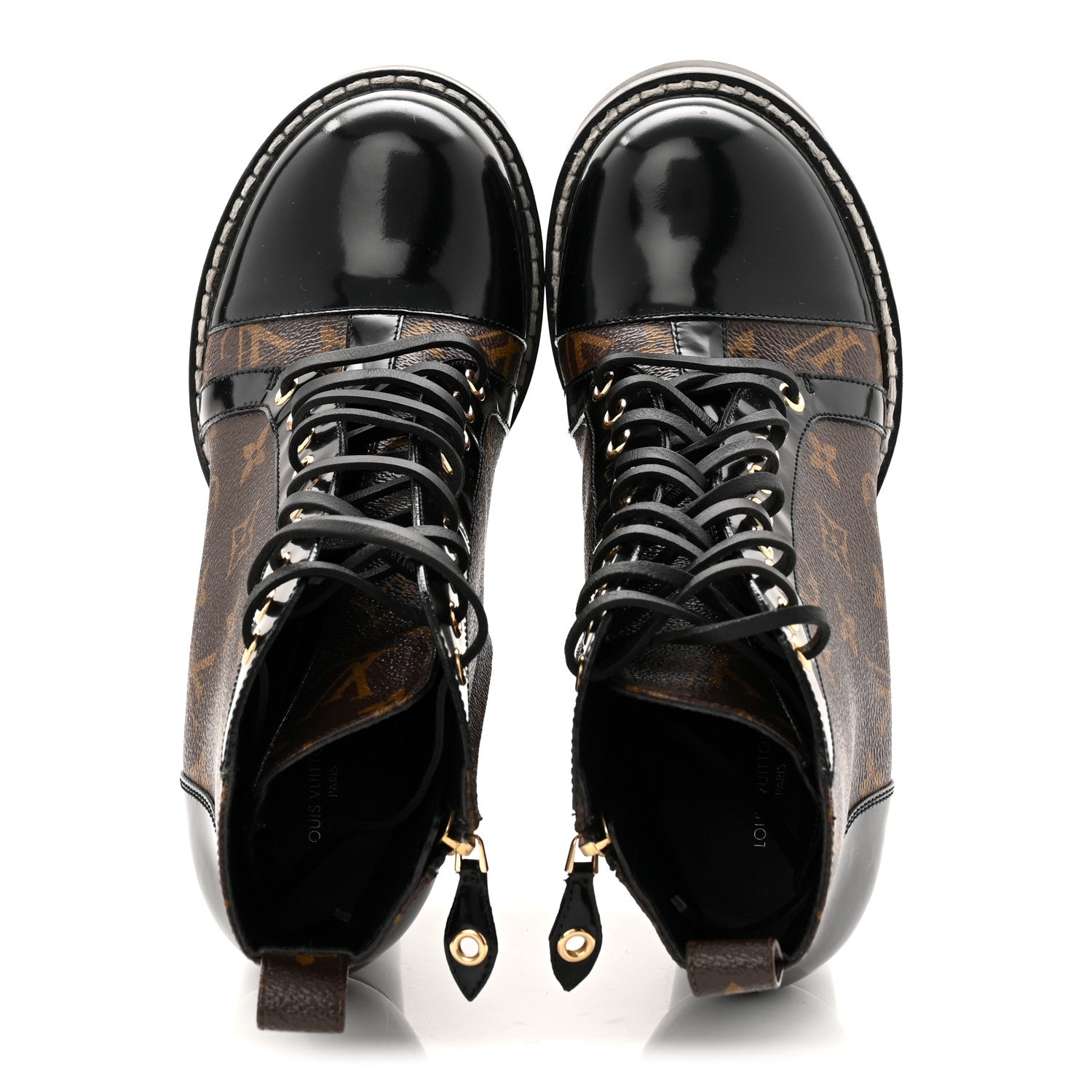 Patent Calfskin Monogram Star Trail Ankle Boots 40 Black