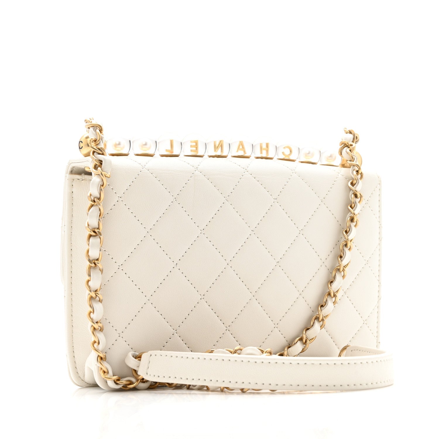 Lambskin Quilted Small Chic Pearls Flap White
