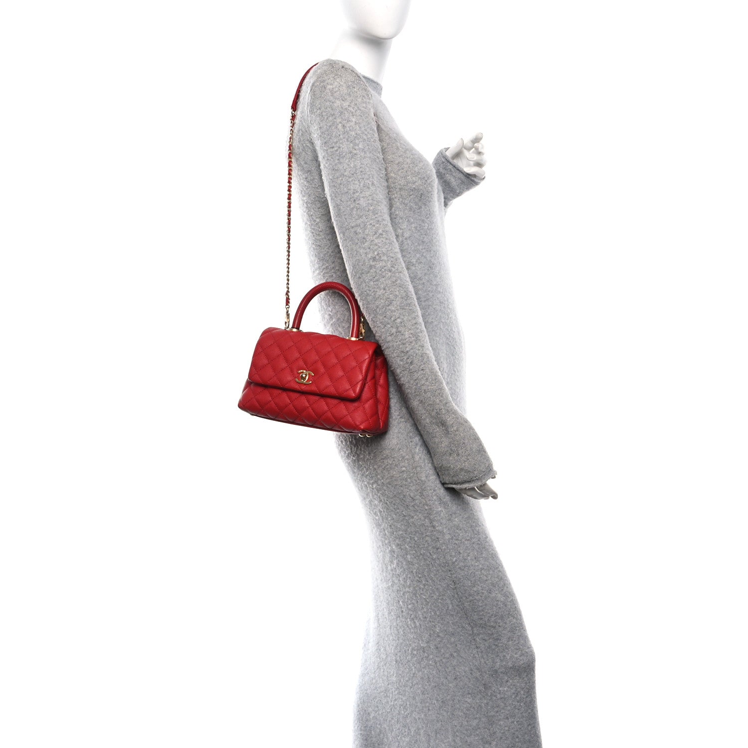 Caviar Lizard Embossed Quilted Mini Coco Handle Flap Red
