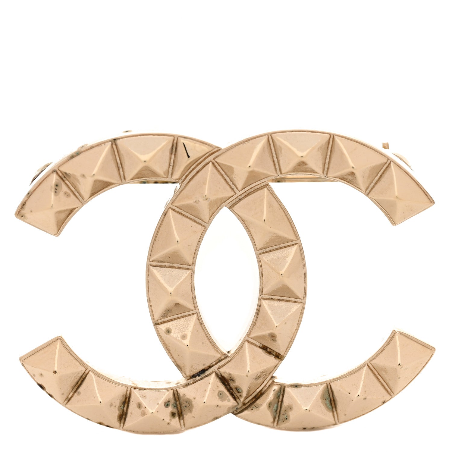 Studded CC Pin Brooch Gold