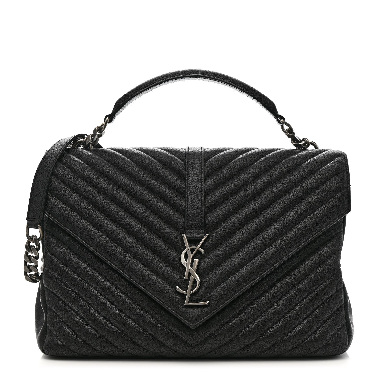 Sheepskin Matelasse Chevron Monogram Large College Satchel Black