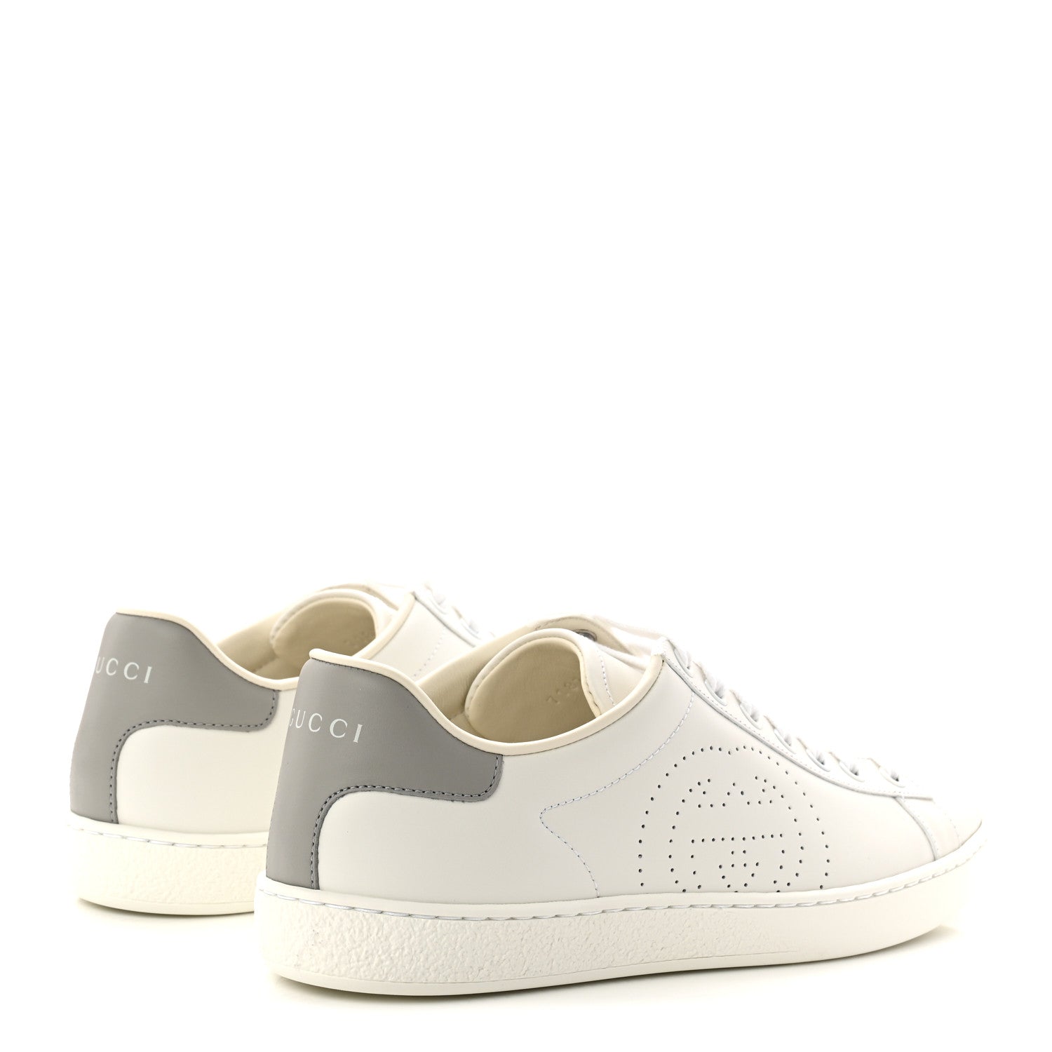 Calfskin Interlocking G Perforated Womens Ace Sneakers 37.5 White Grey Sky