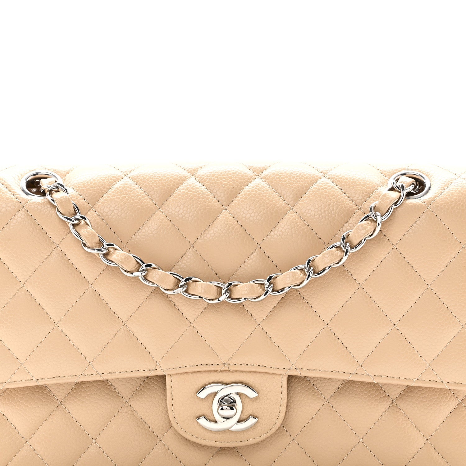 Caviar Quilted Medium Double Flap Beige