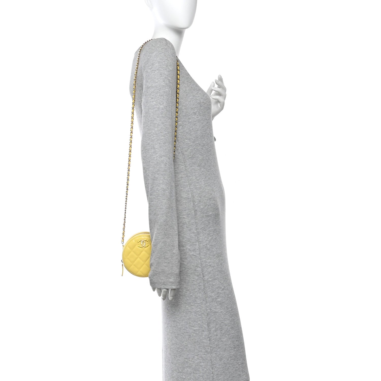 Caviar Quilted Gripoix CC Round Clutch With Chain Yellow