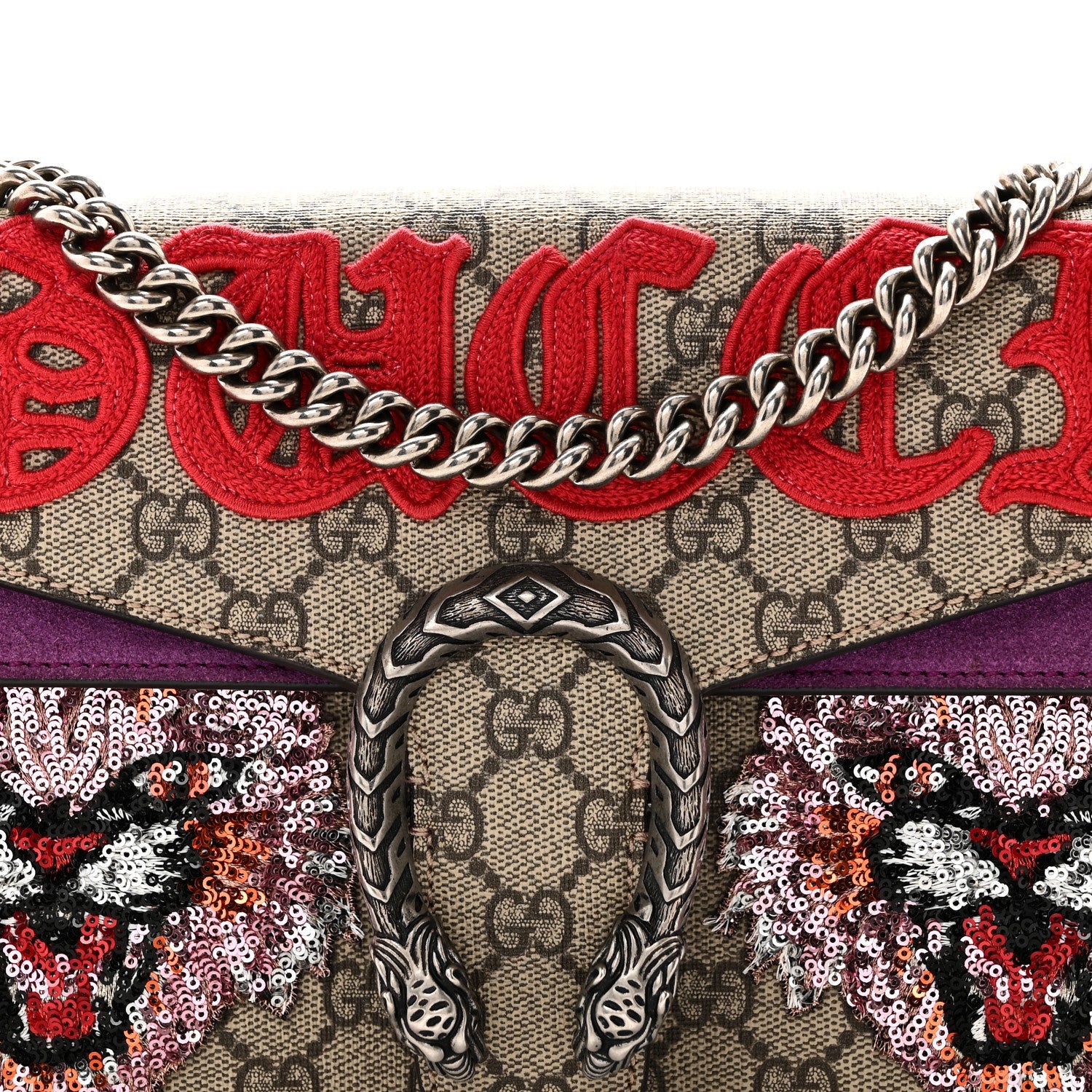 GG Supreme Monogram Embroidered Small Dionysus Shoulder Bag Purple