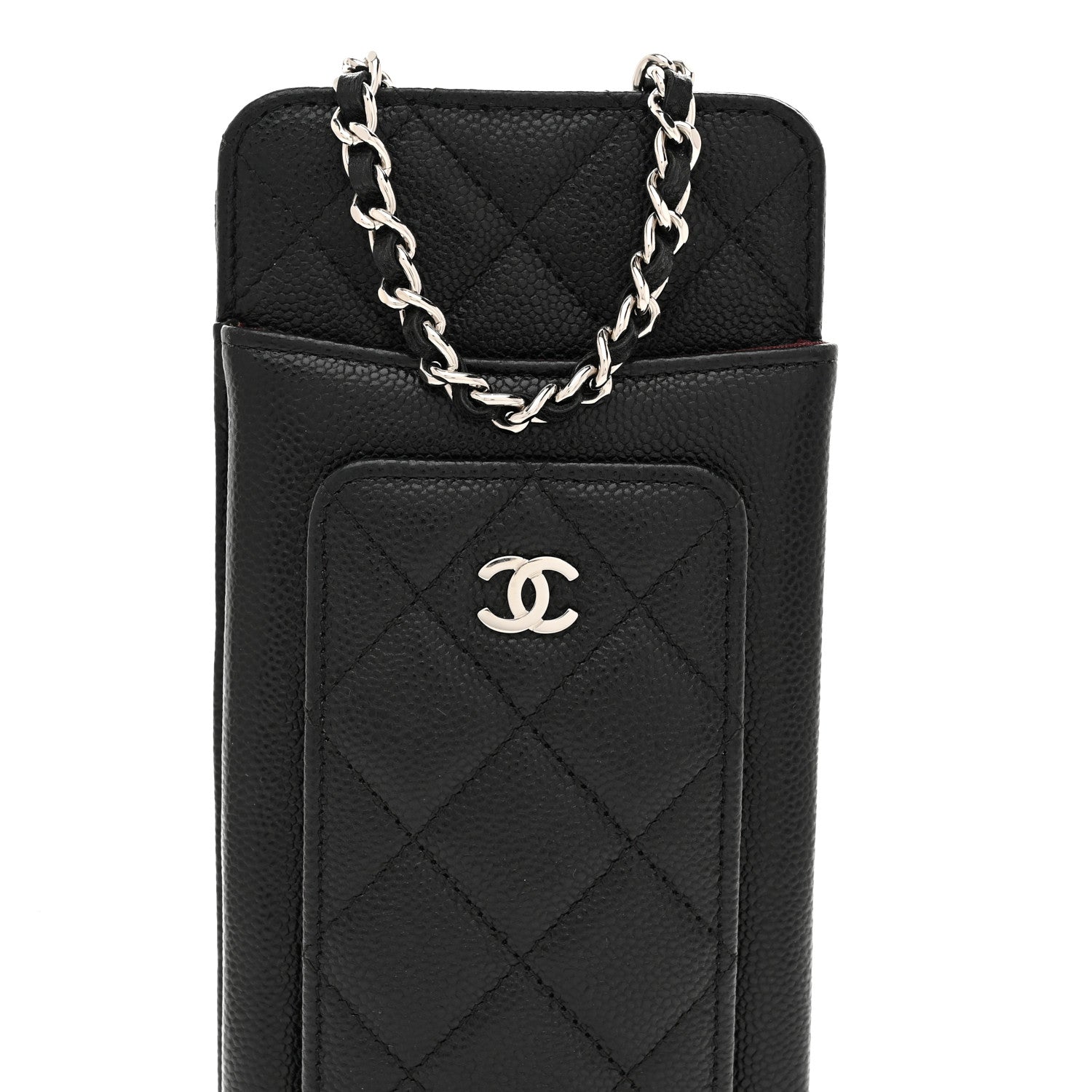 Caviar Quilted Zip Phone Case Black