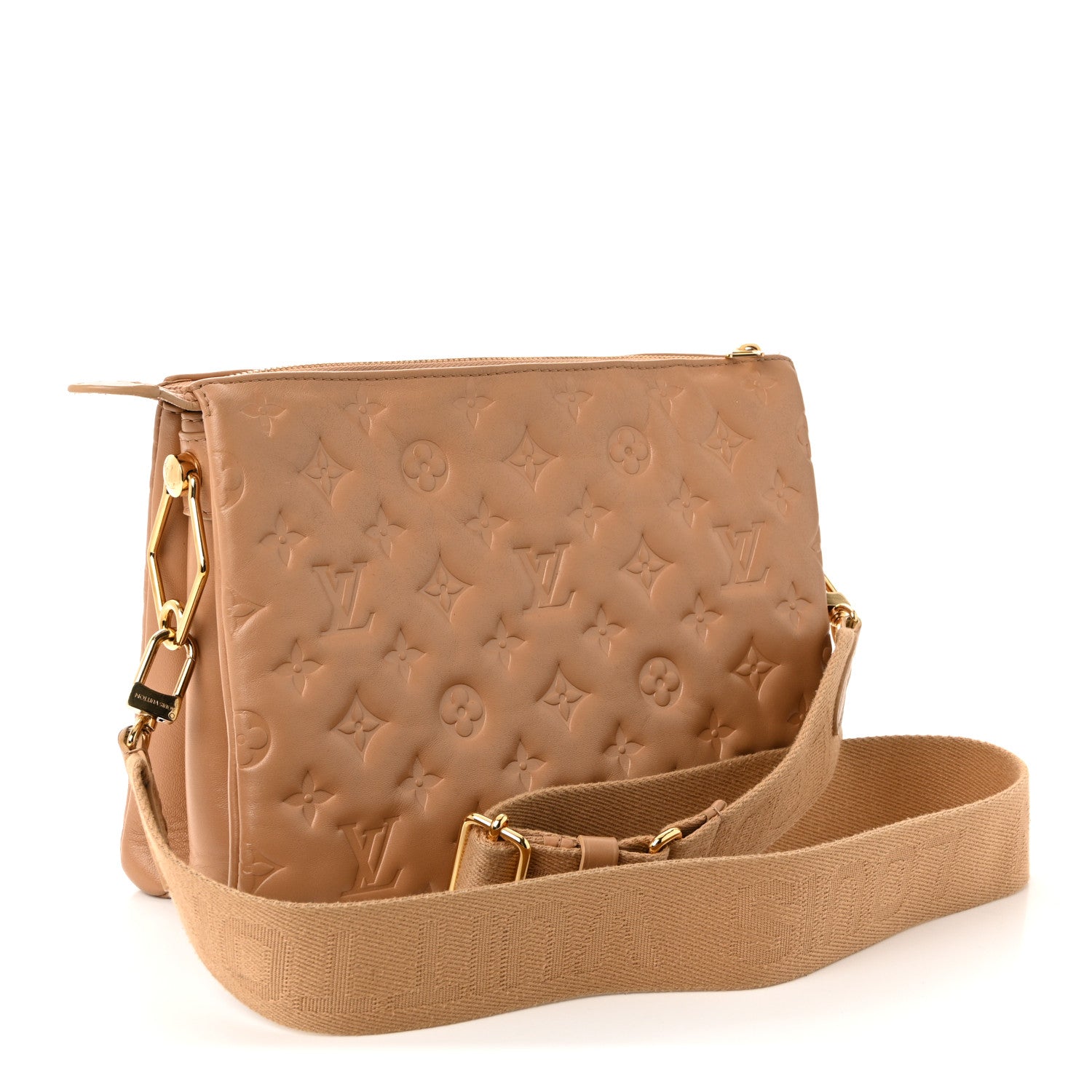 Lambskin Embossed Monogram Coussin PM Camel